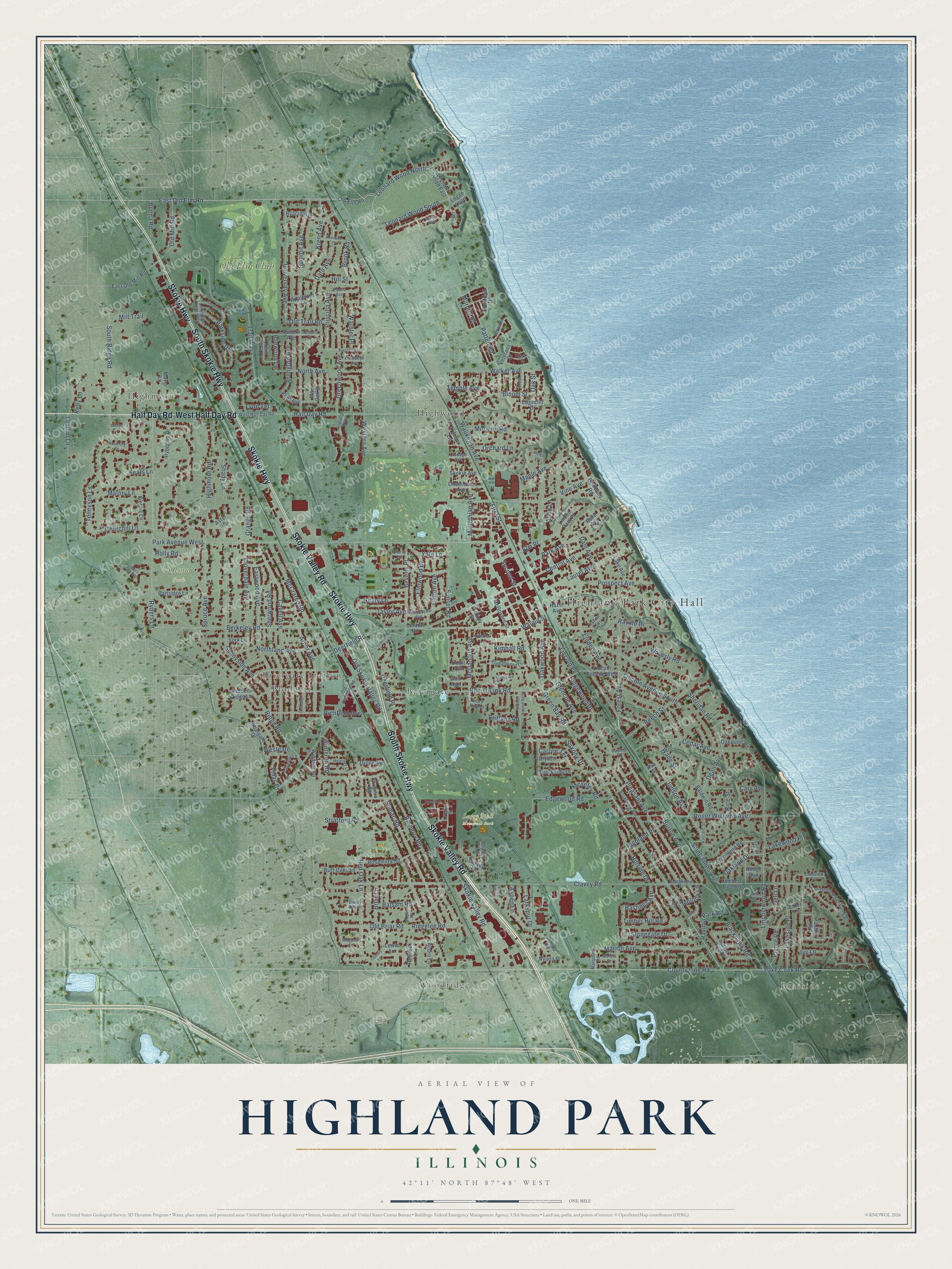 Watermarked full-map preview of Highland Park, Illinois