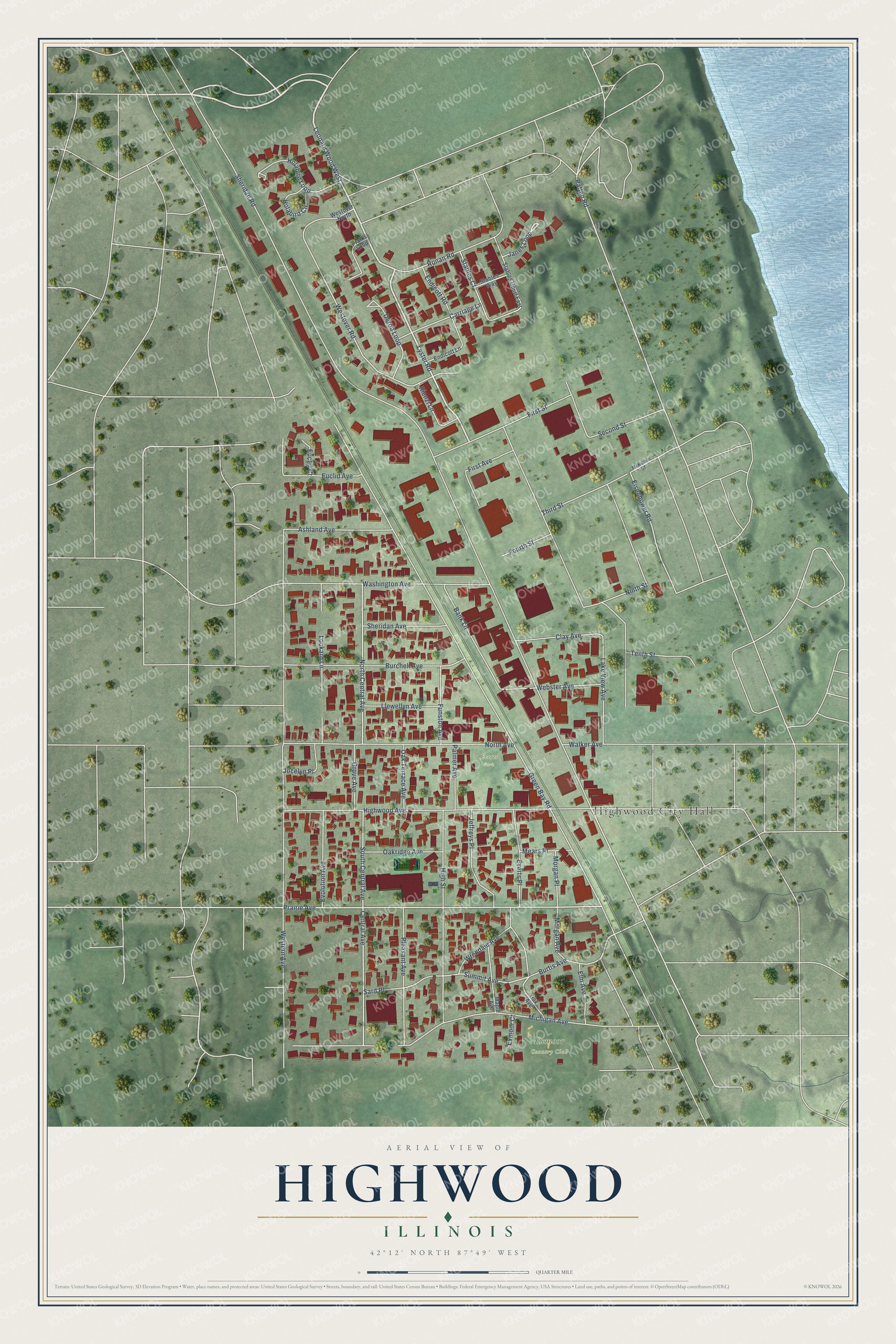 Watermarked full-map preview of Highwood, Illinois