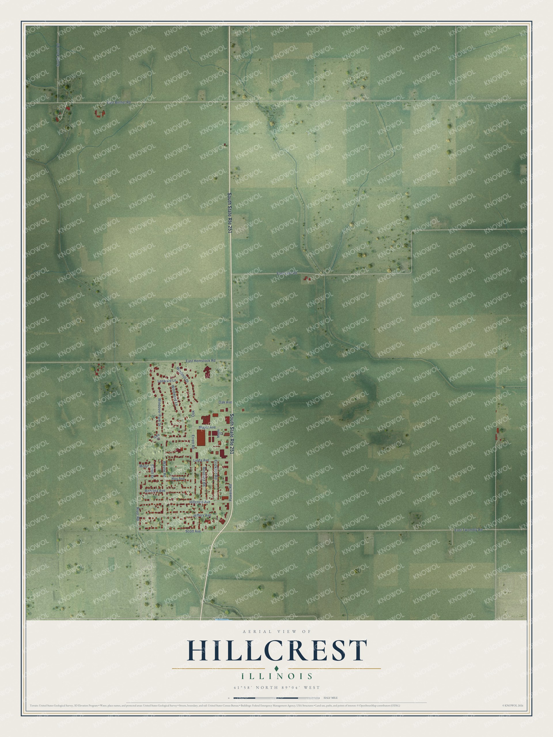 Watermarked full-map preview of Hillcrest, Illinois