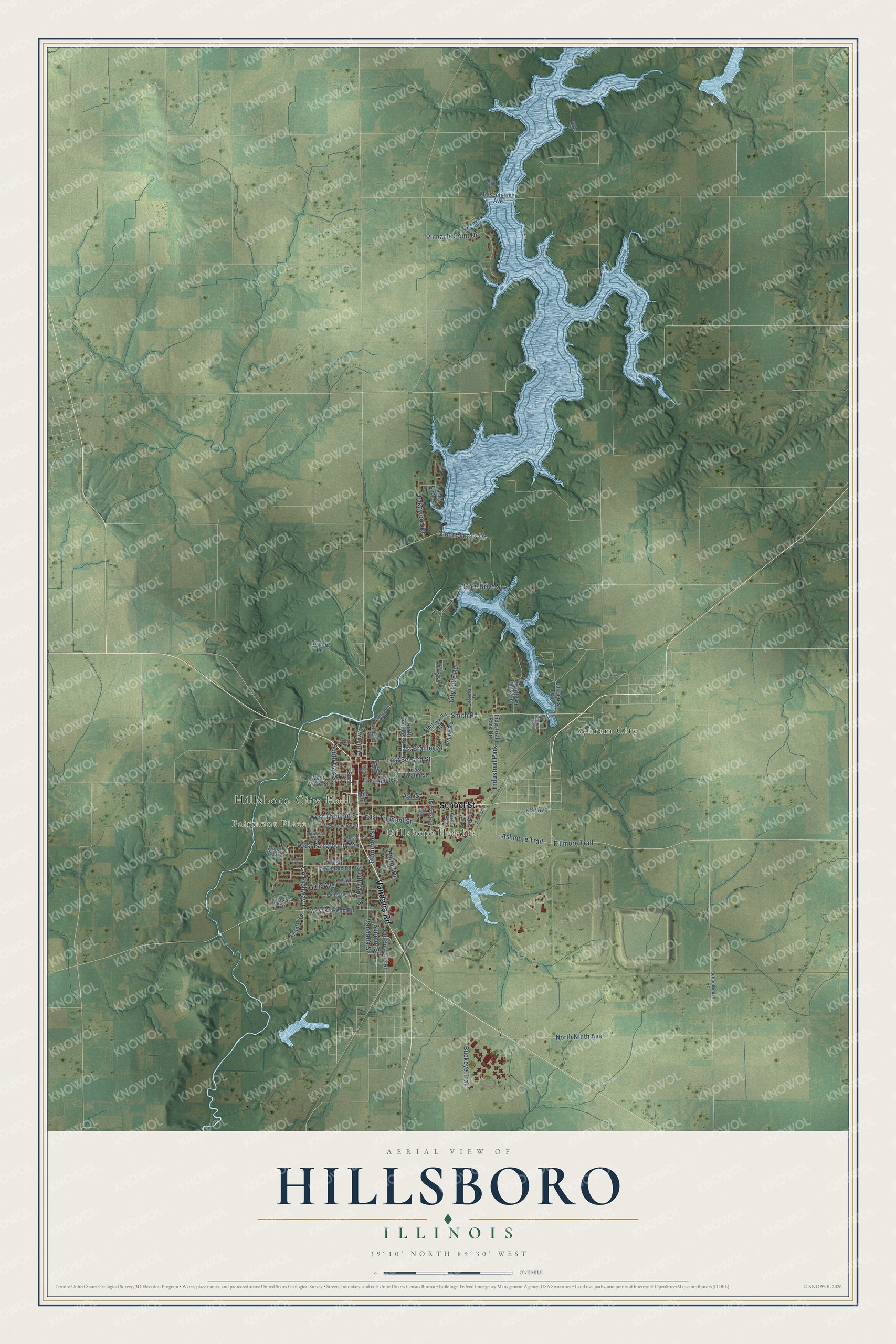 Watermarked full-map preview of Hillsboro, Illinois