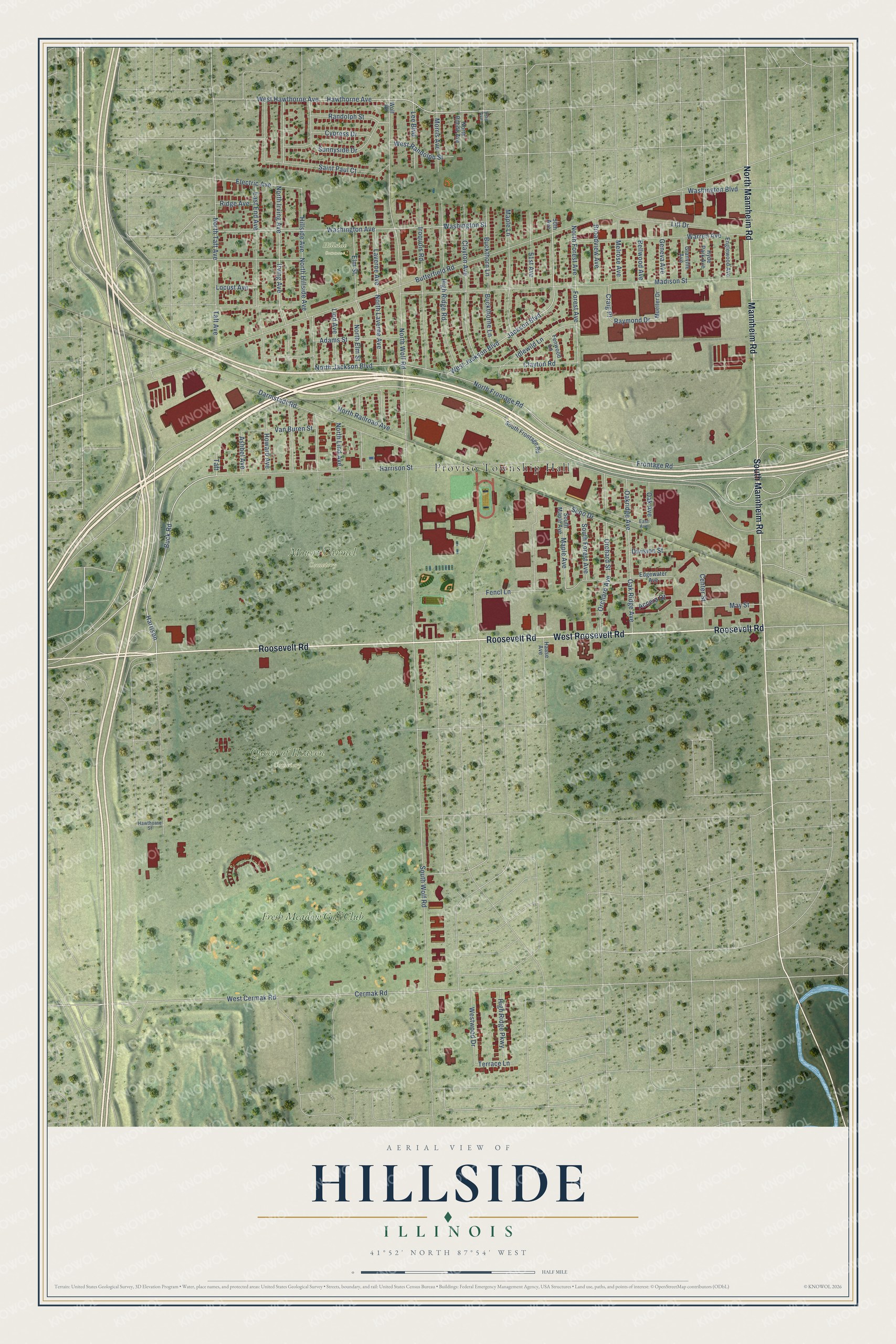 Watermarked full-map preview of Hillside, Illinois