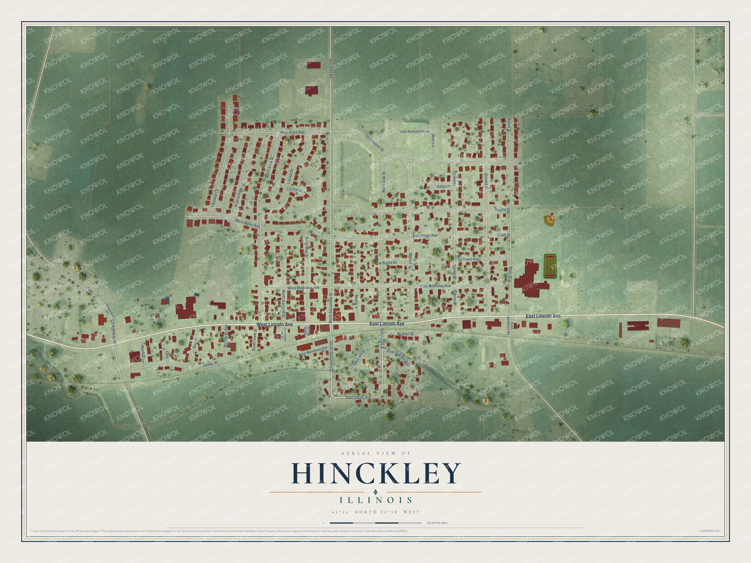 Watermarked full-map preview of Hinckley, Illinois