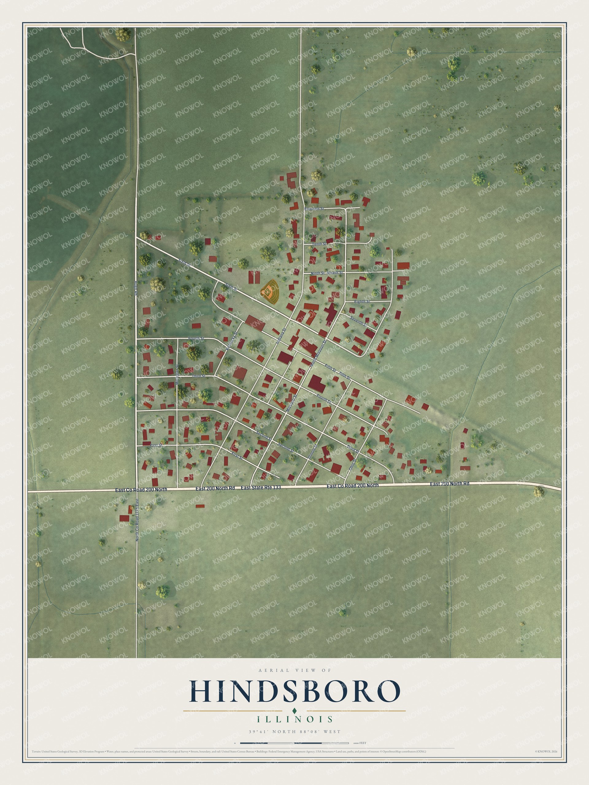 Watermarked full-map preview of Hindsboro, Illinois