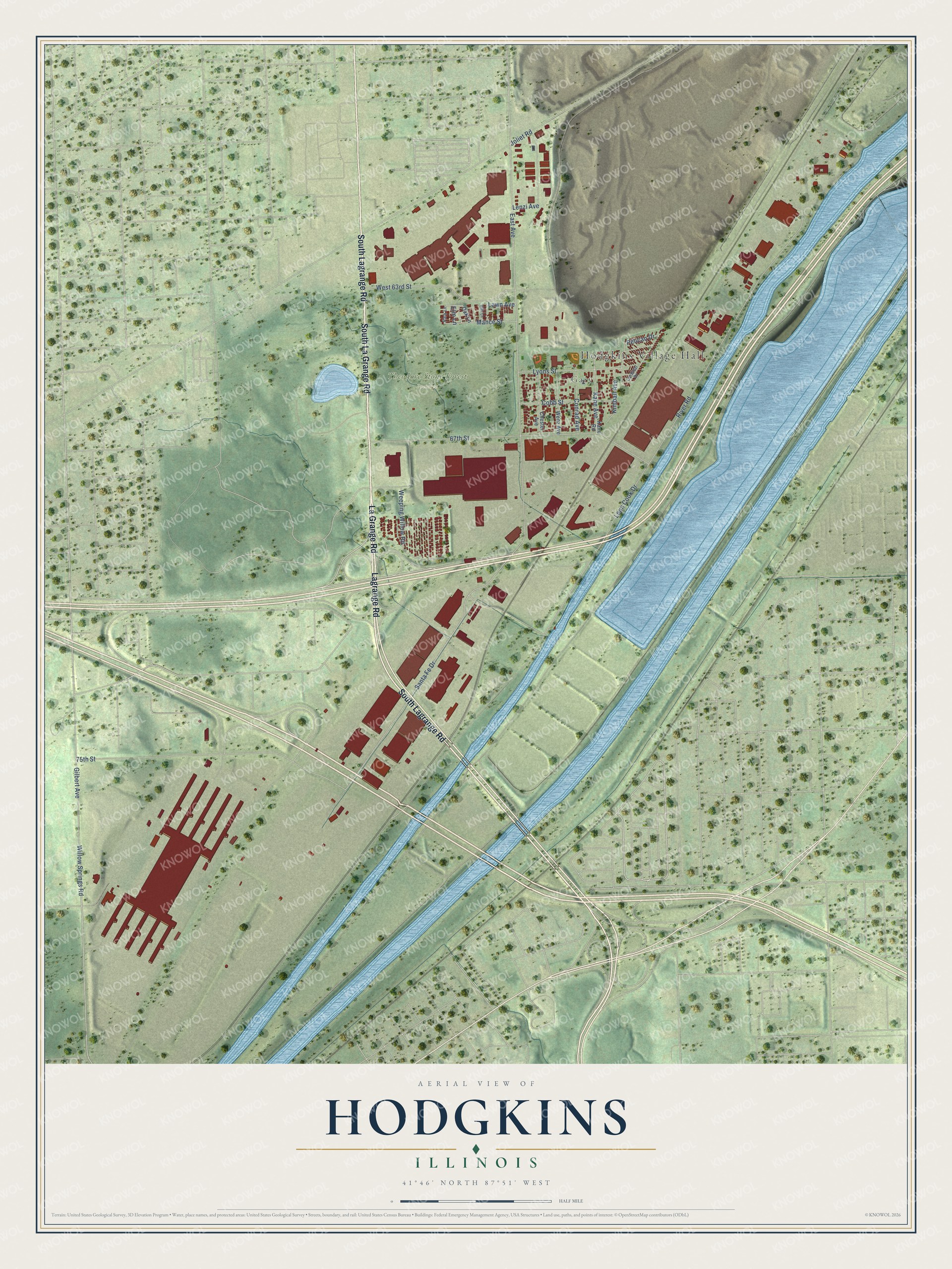 Watermarked full-map preview of Hodgkins, Illinois