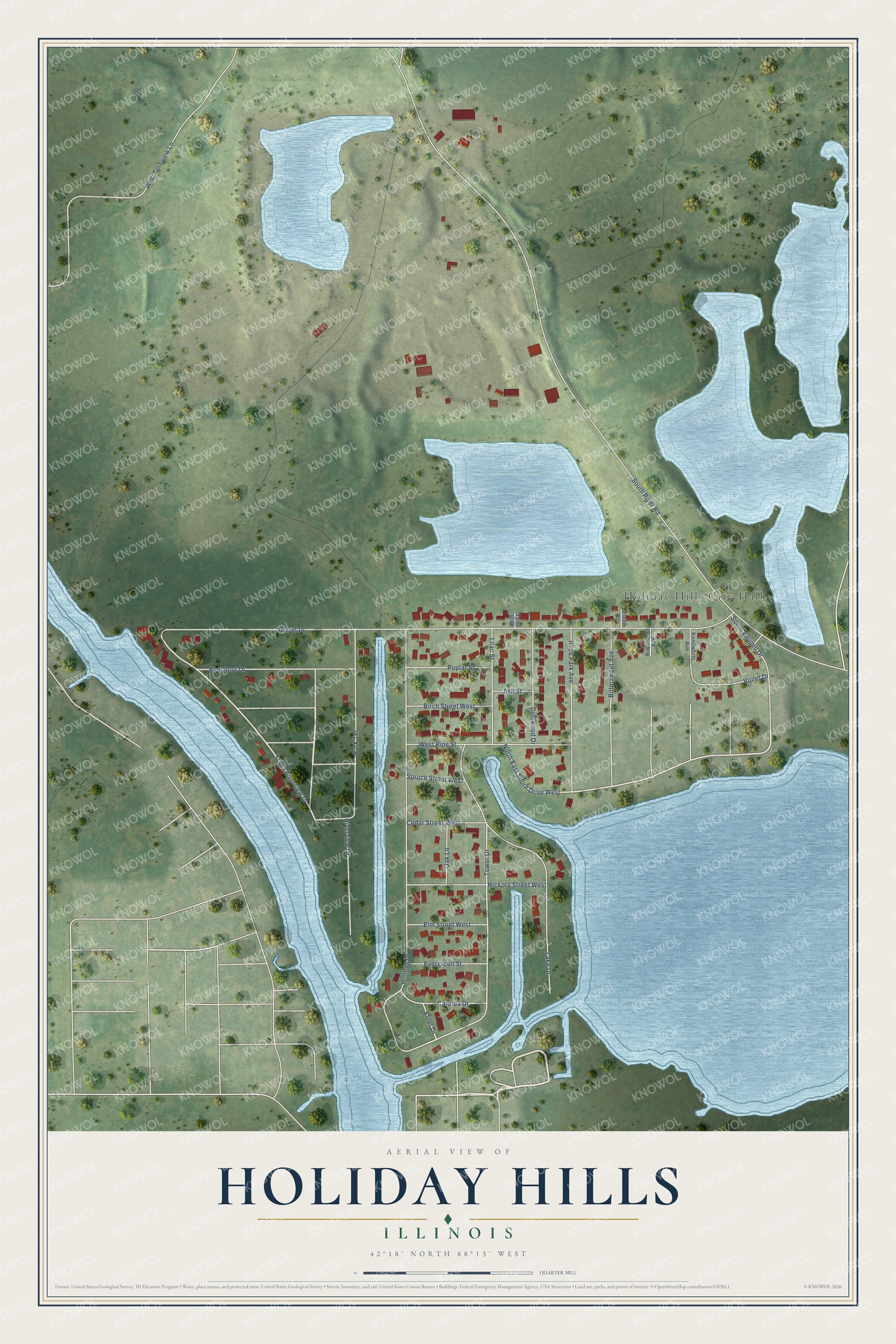 Watermarked full-map preview of Holiday Hills, Illinois
