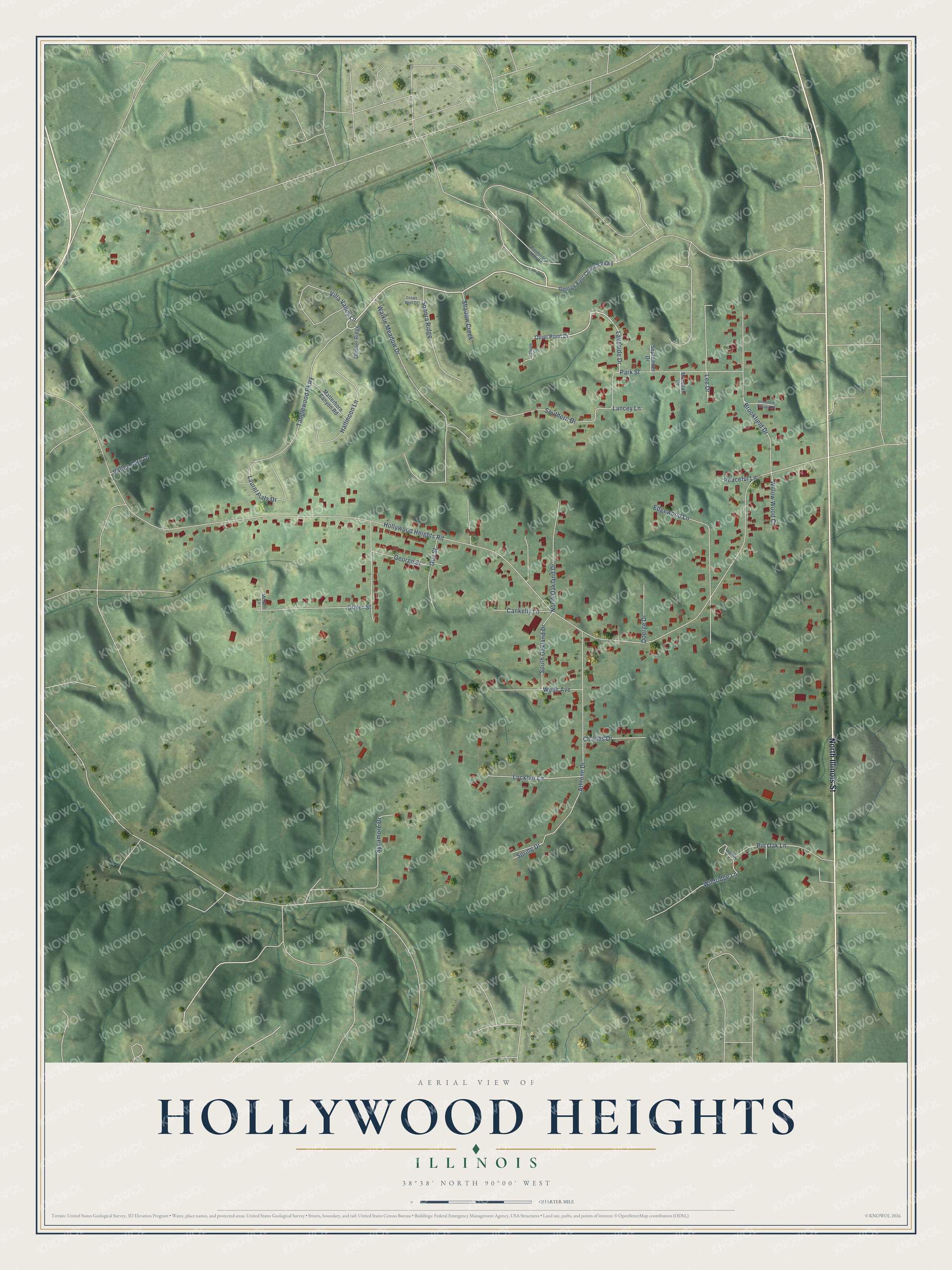 Watermarked full-map preview of Hollywood Heights, Illinois