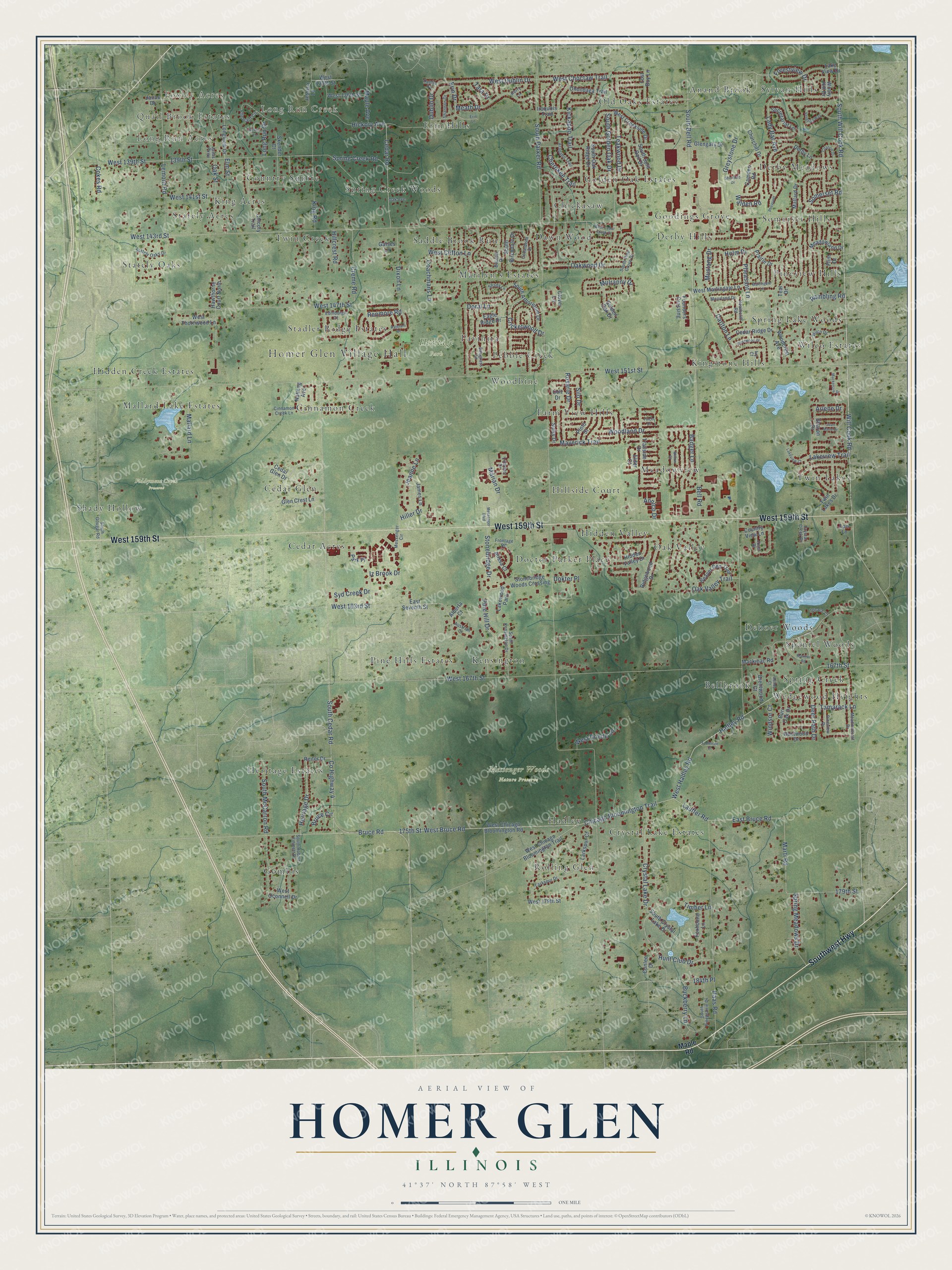 Watermarked full-map preview of Homer Glen, Illinois