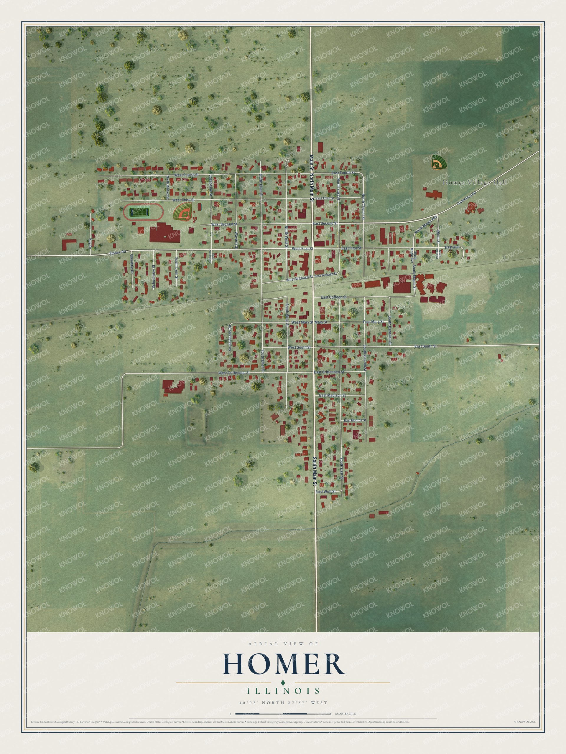 Watermarked full-map preview of Homer, Illinois