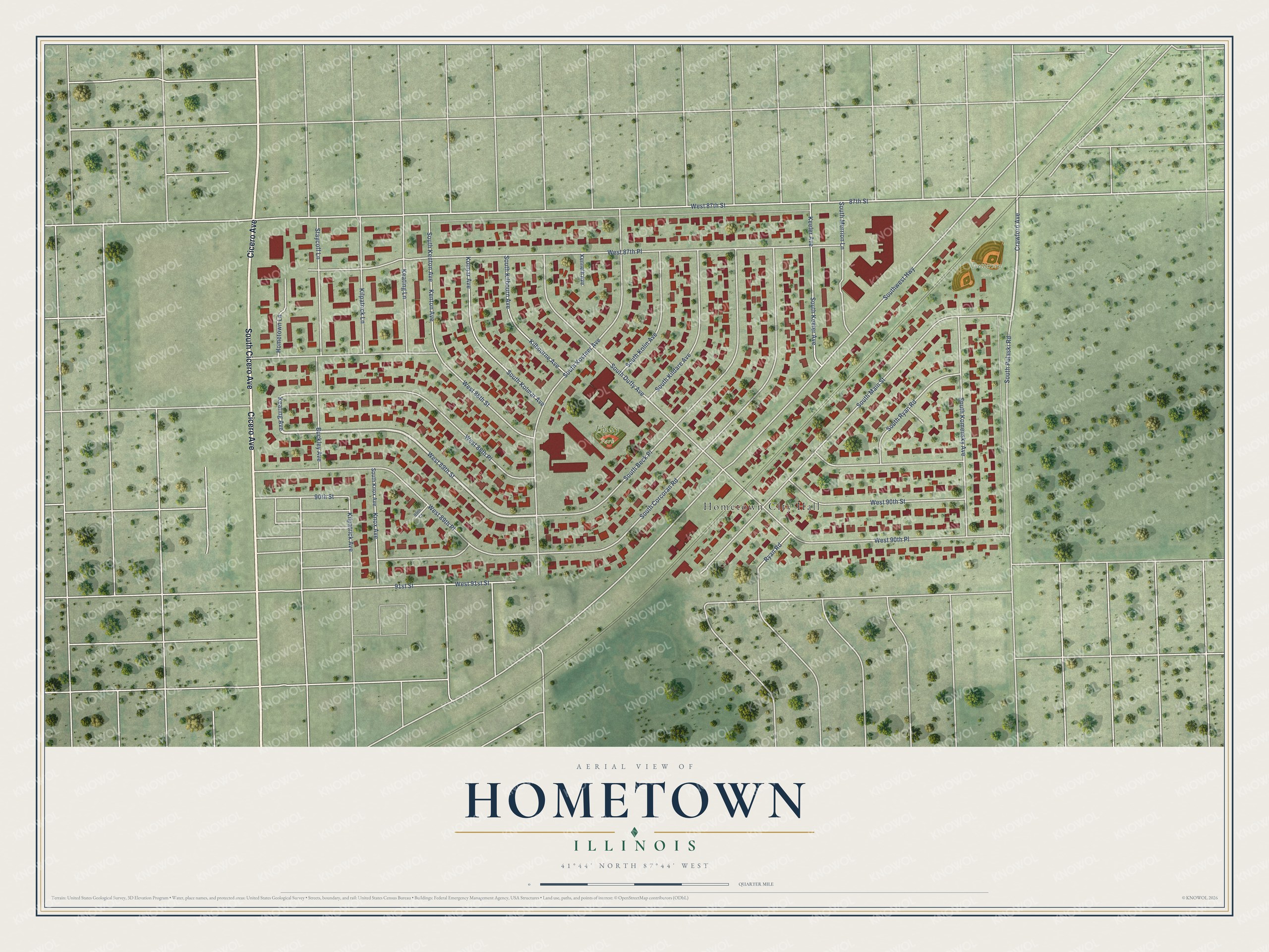 Watermarked full-map preview of Hometown, Illinois