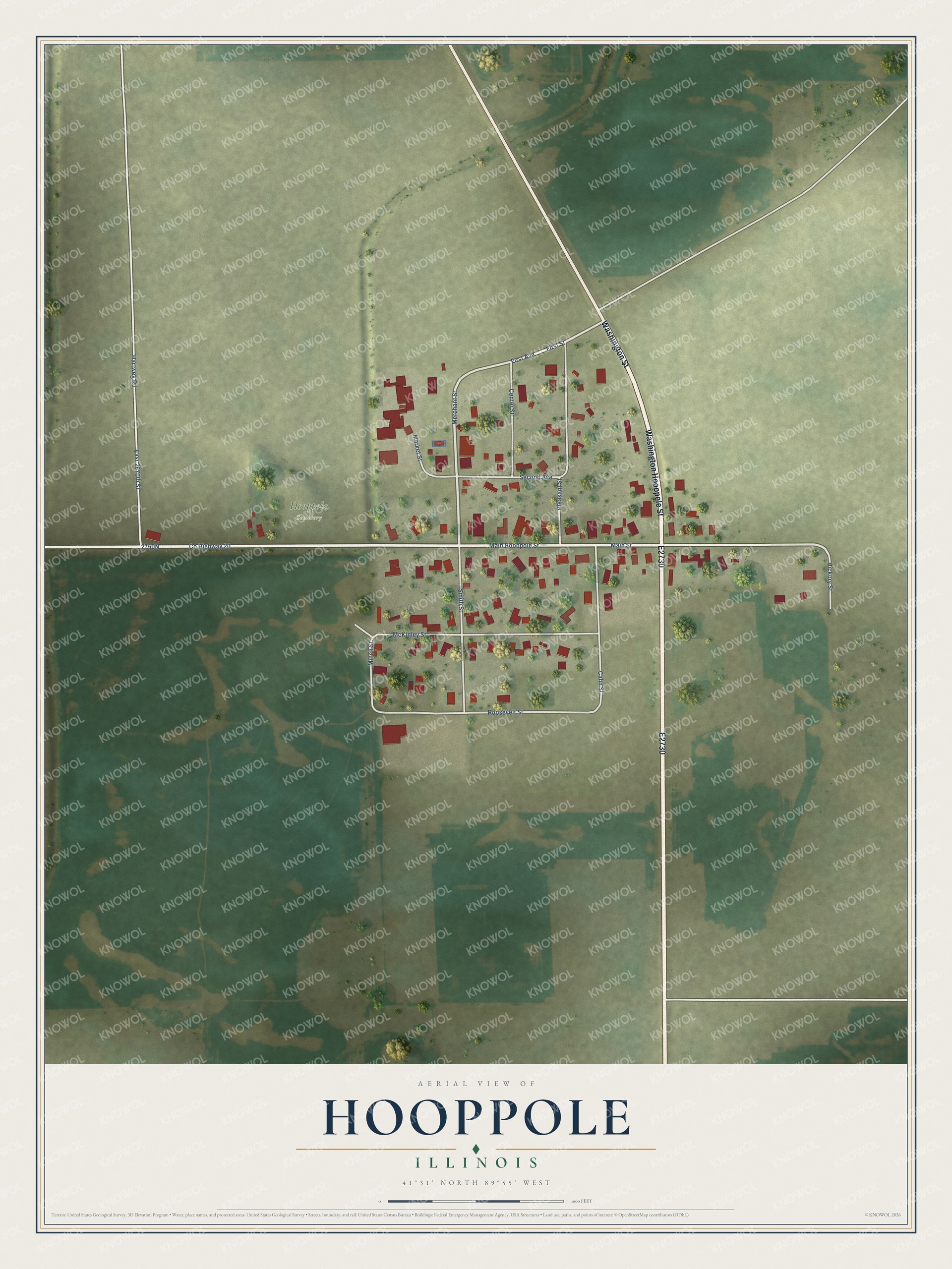 Watermarked full-map preview of Hooppole, Illinois