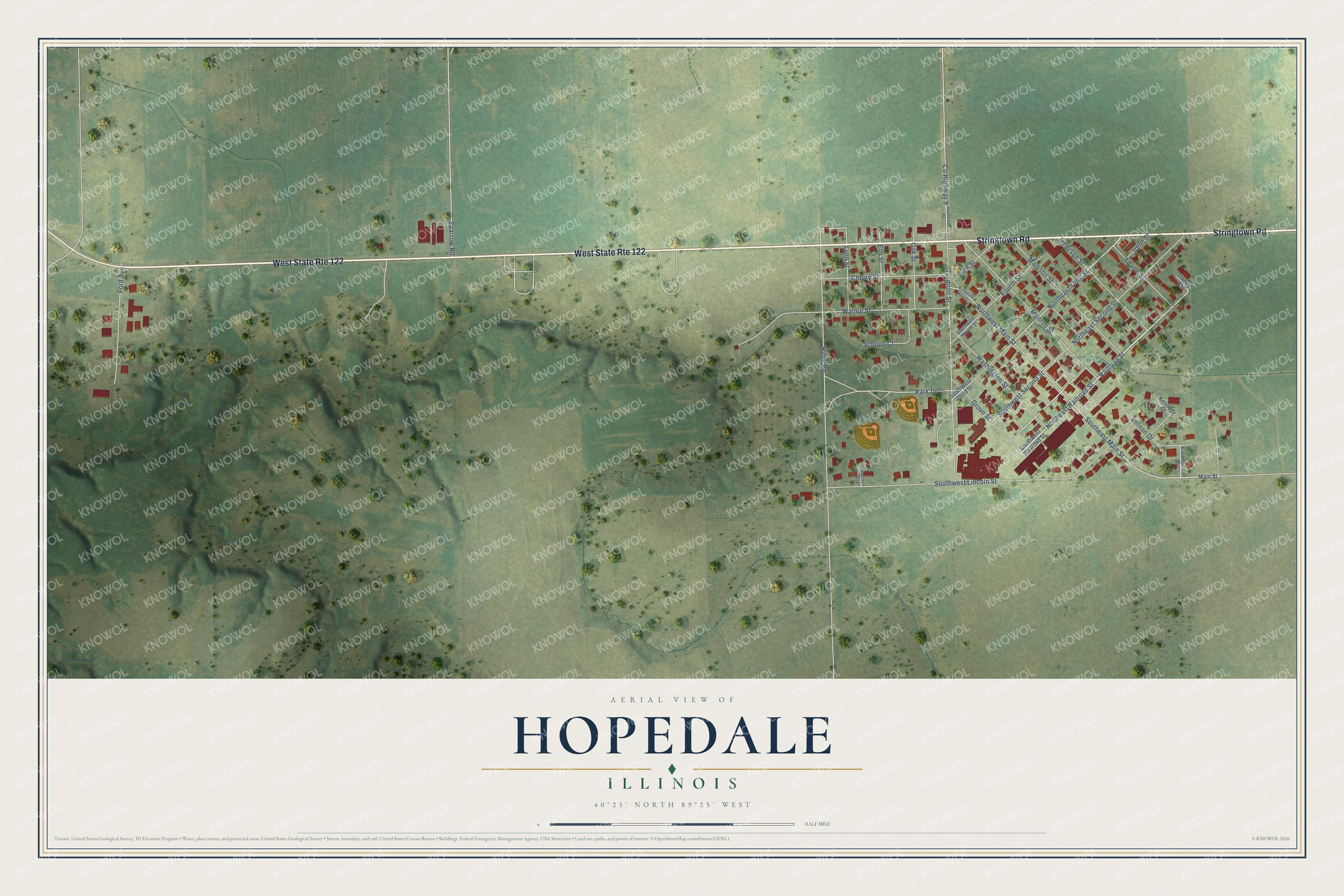 Watermarked full-map preview of Hopedale, Illinois