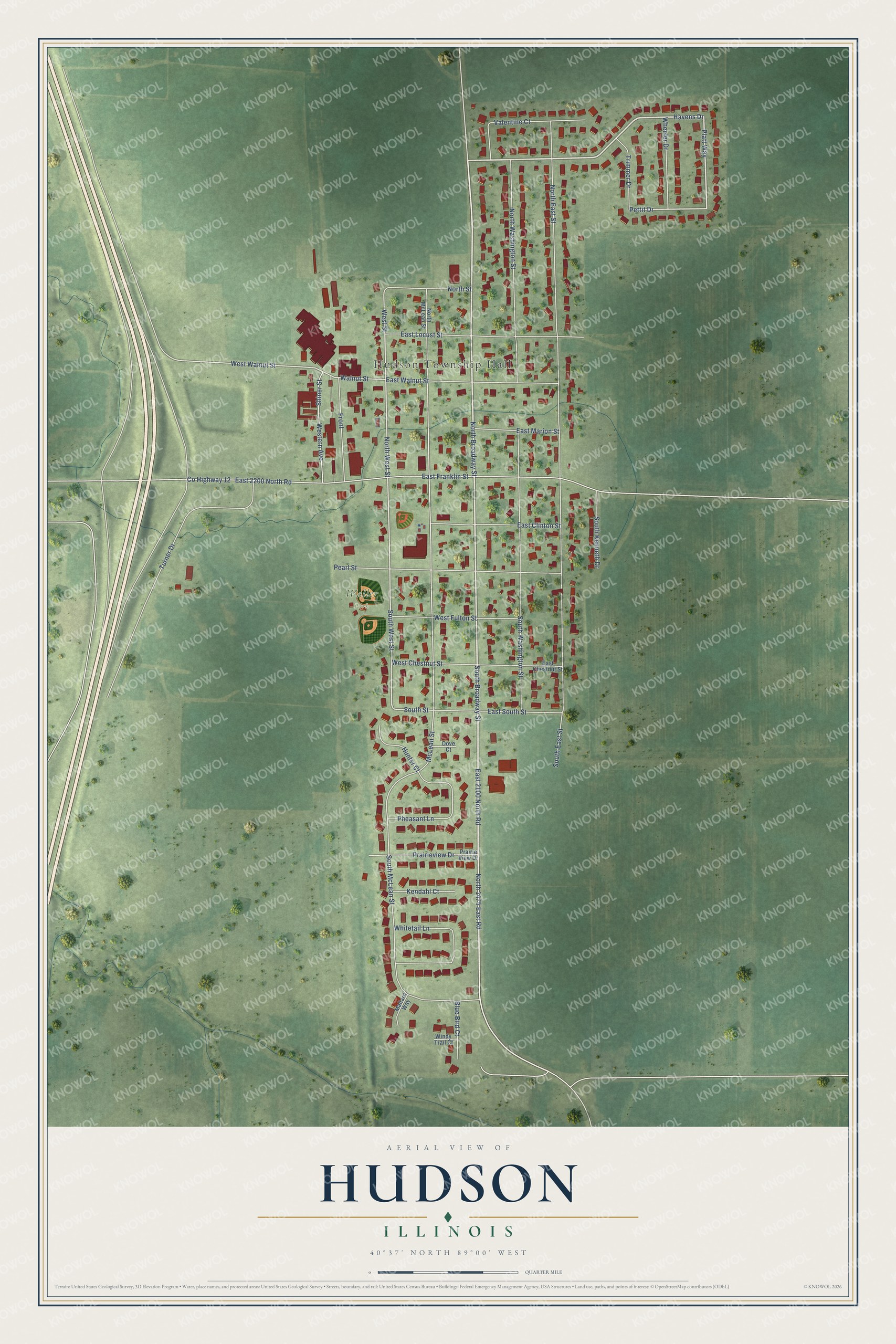 Watermarked full-map preview of Hudson, Illinois
