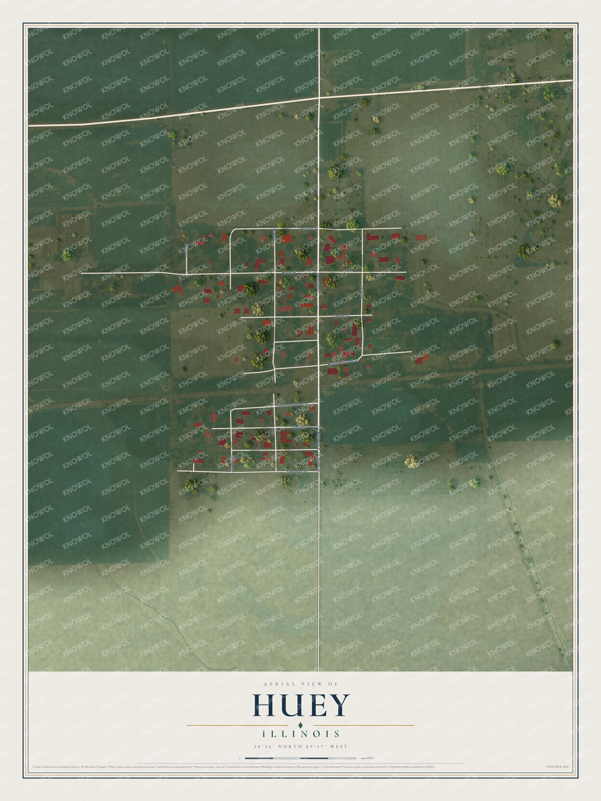 Watermarked full-map preview of Huey, Illinois