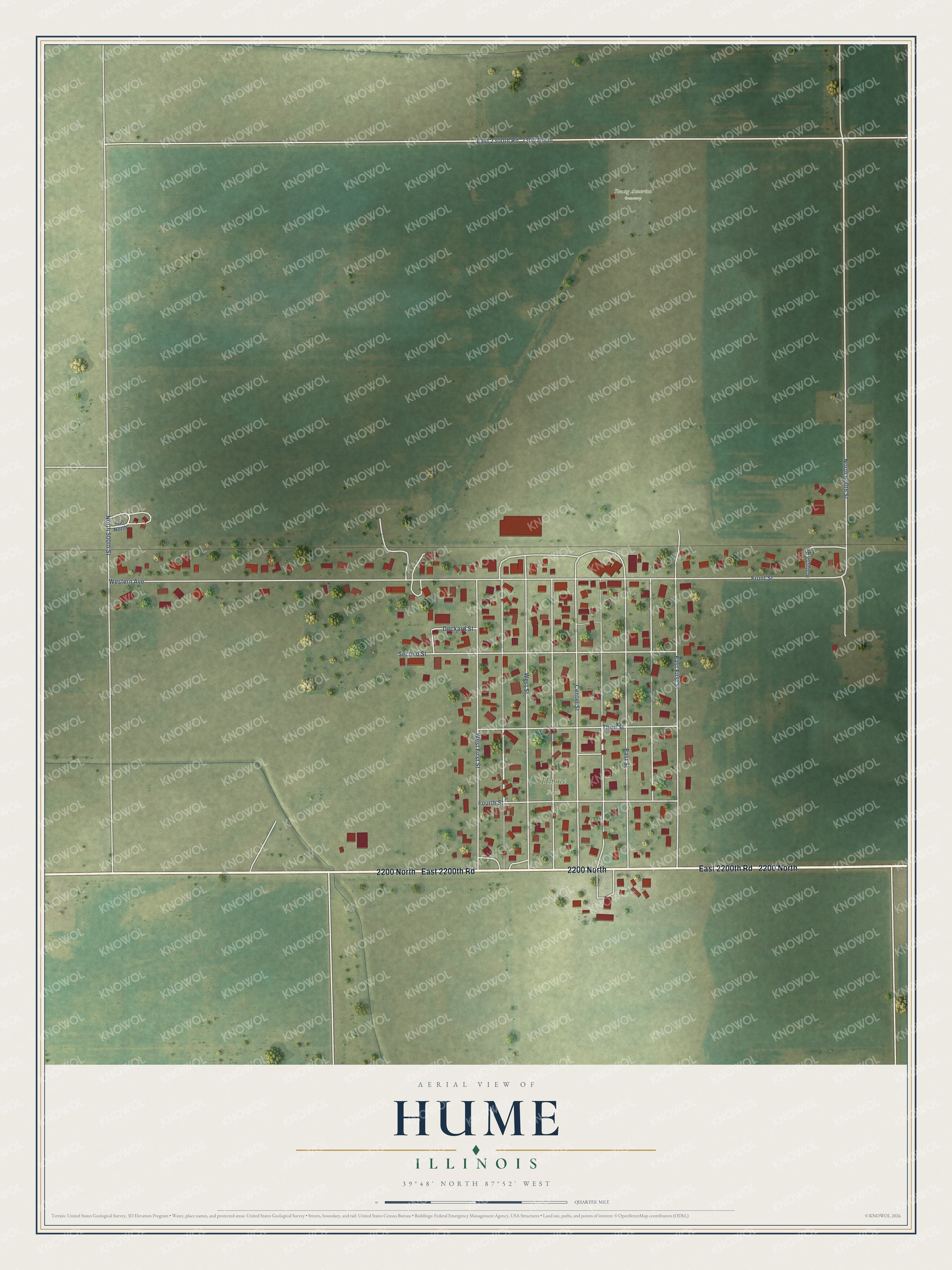 Watermarked full-map preview of Hume, Illinois