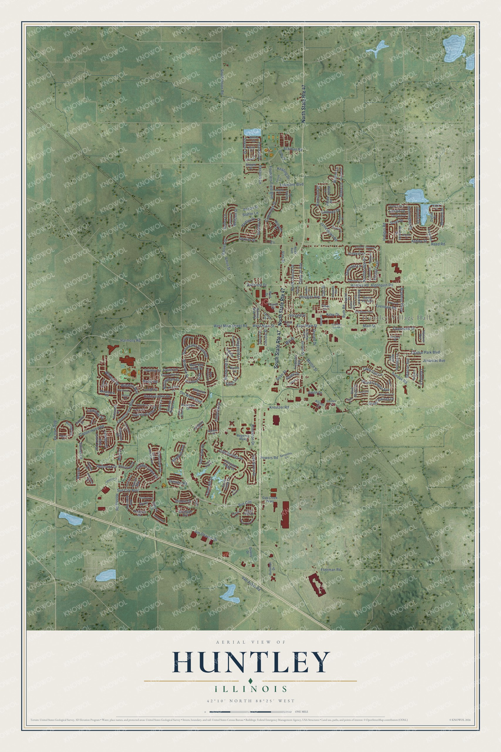 Watermarked full-map preview of Huntley, Illinois