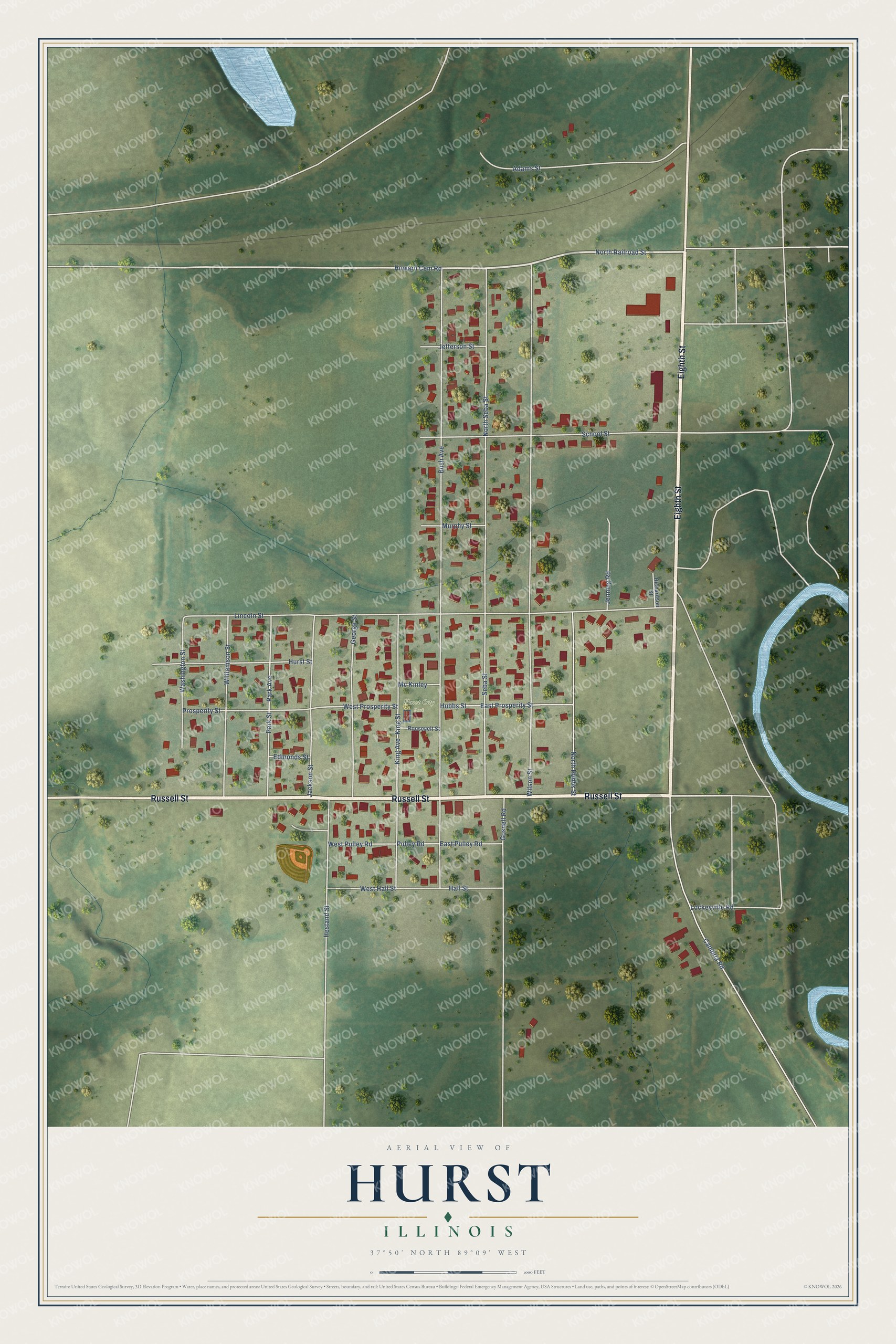 Watermarked full-map preview of Hurst, Illinois