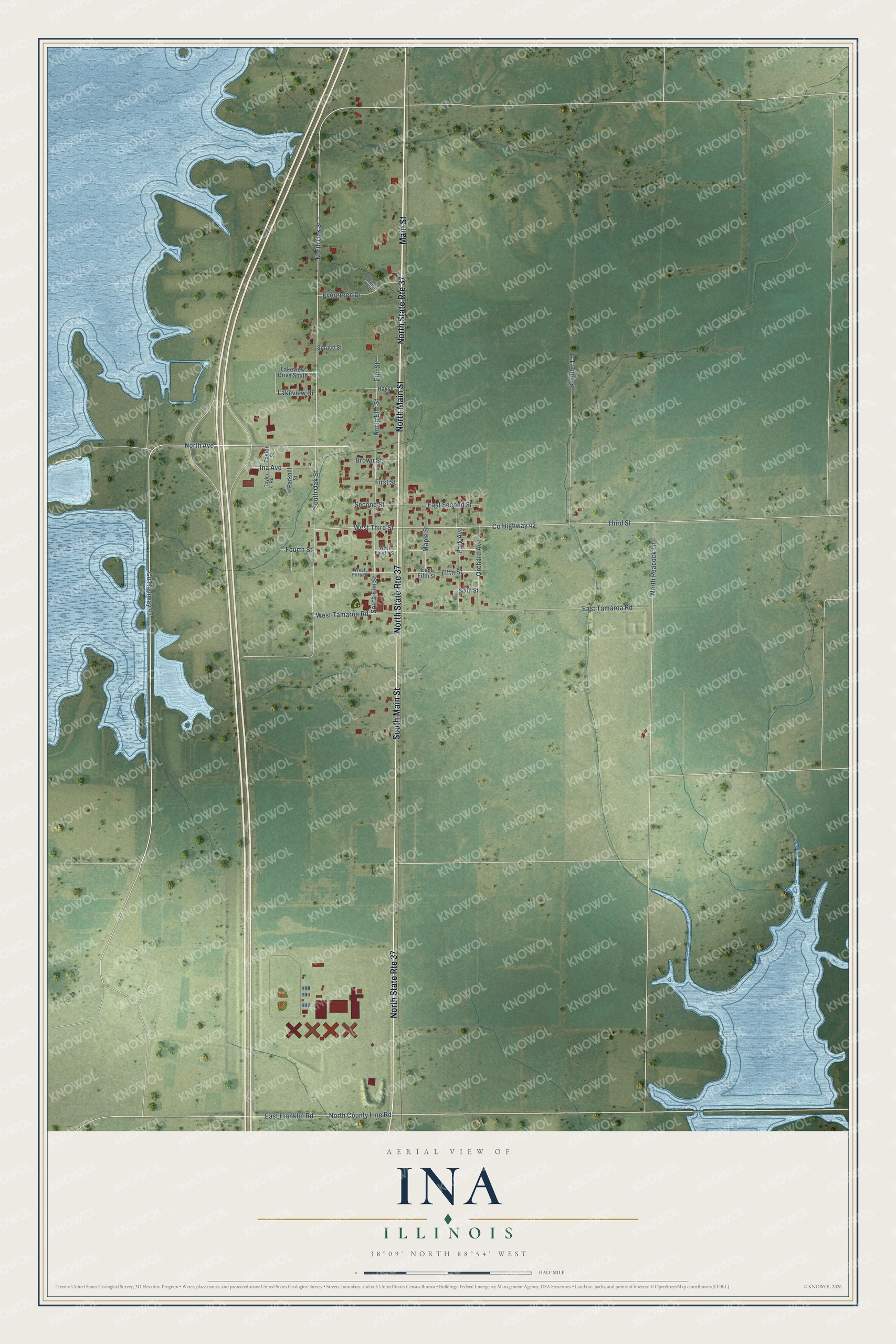 Watermarked full-map preview of Ina, Illinois