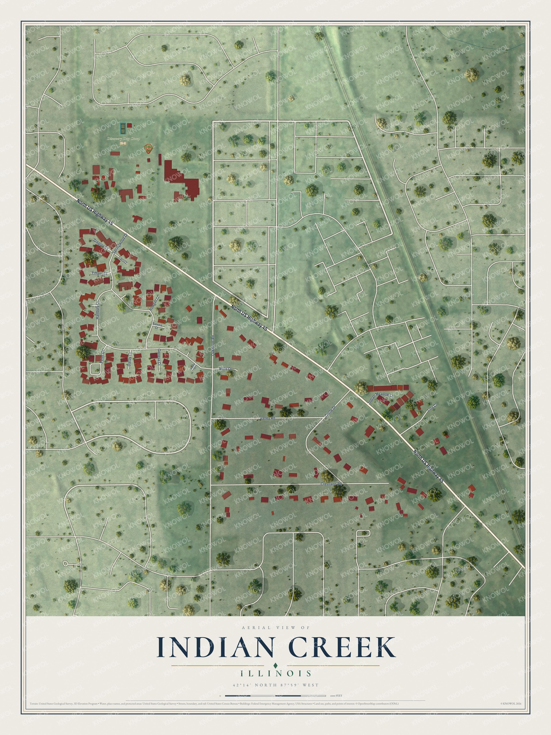 Watermarked full-map preview of Indian Creek, Illinois