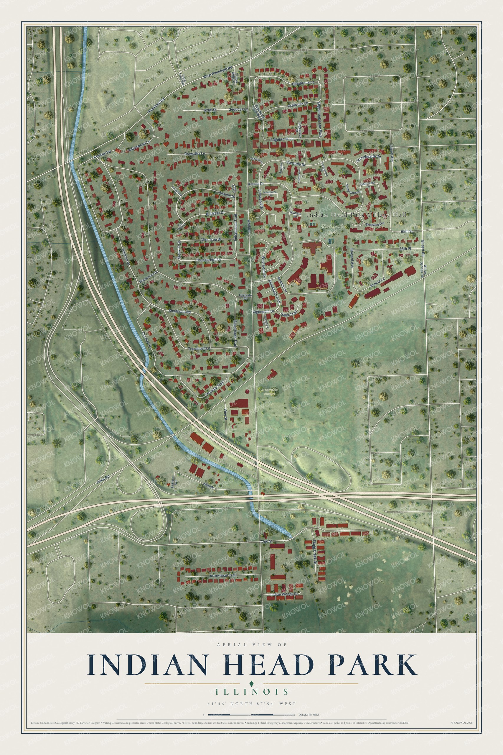 Watermarked full-map preview of Indian Head Park, Illinois