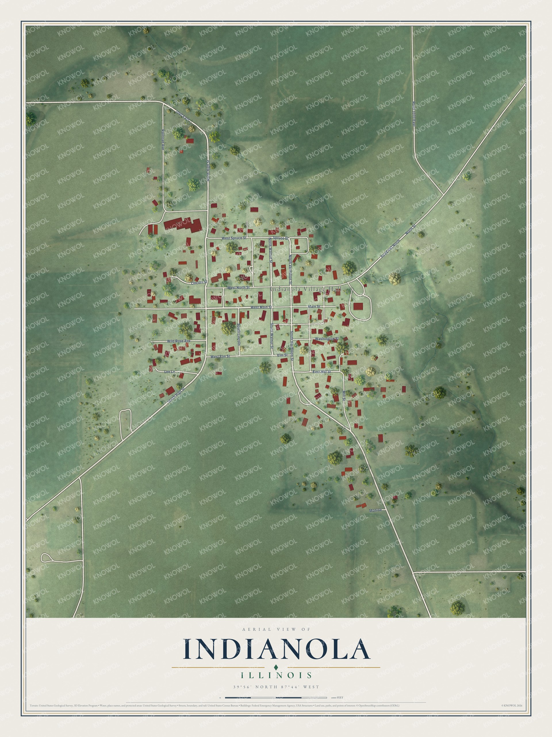 Watermarked full-map preview of Indianola, Illinois