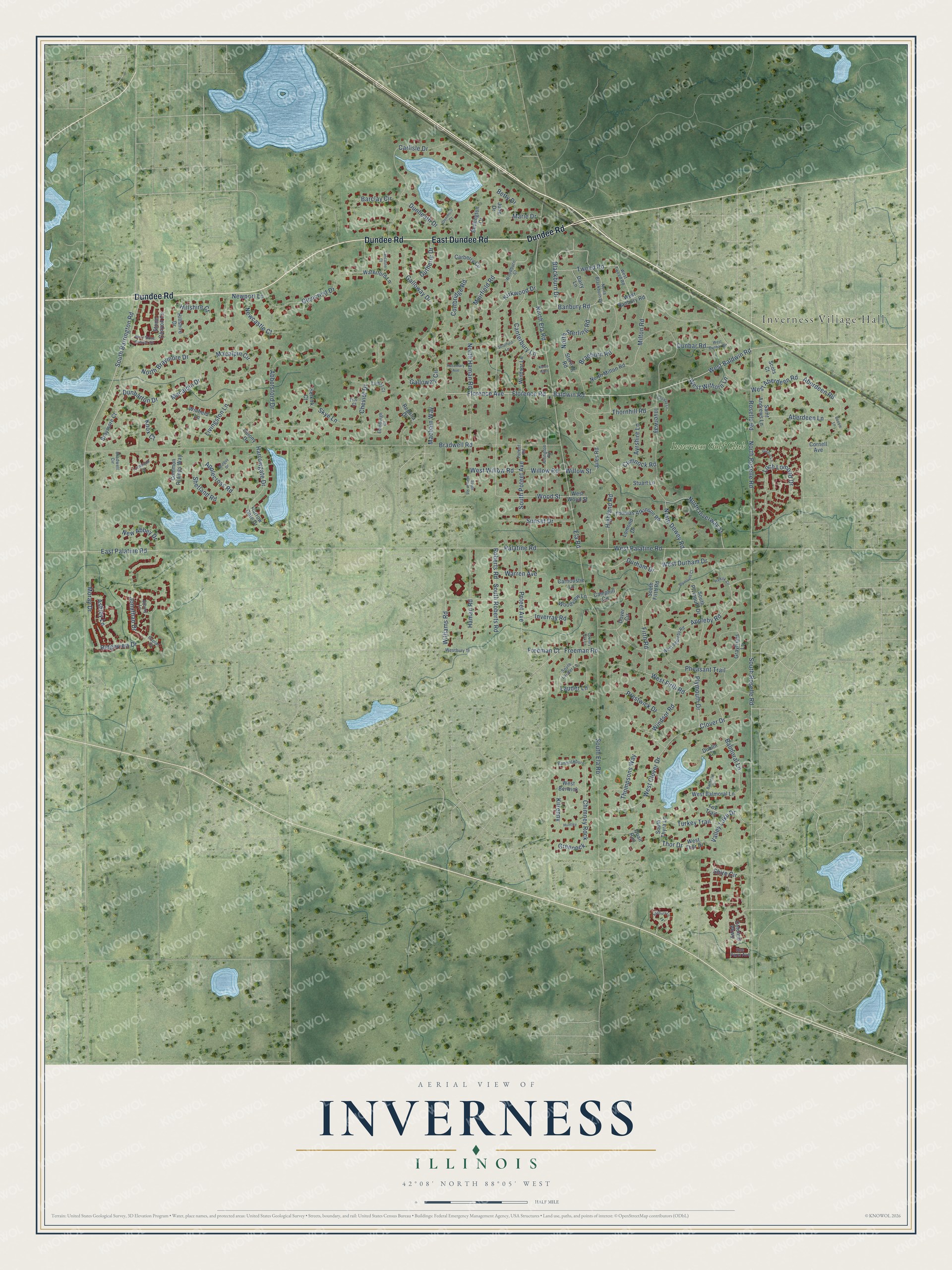 Watermarked full-map preview of Inverness, Illinois