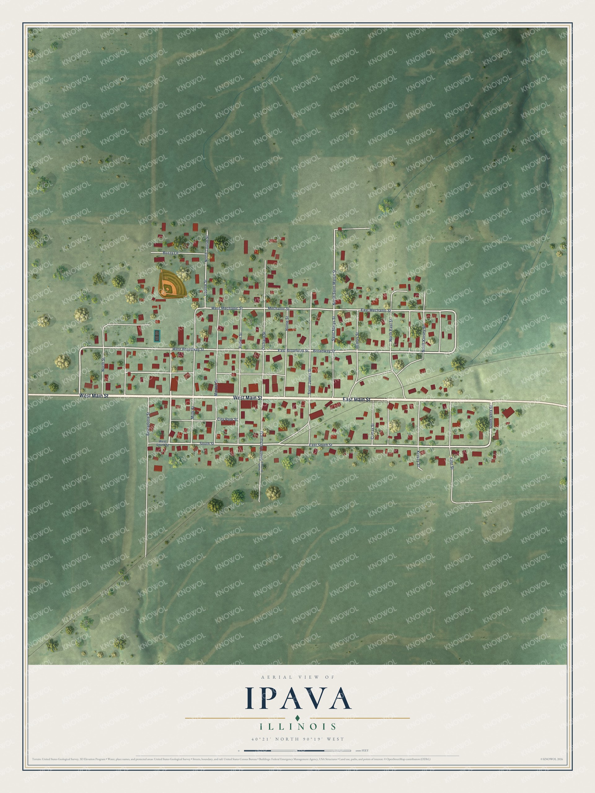 Watermarked full-map preview of Ipava, Illinois