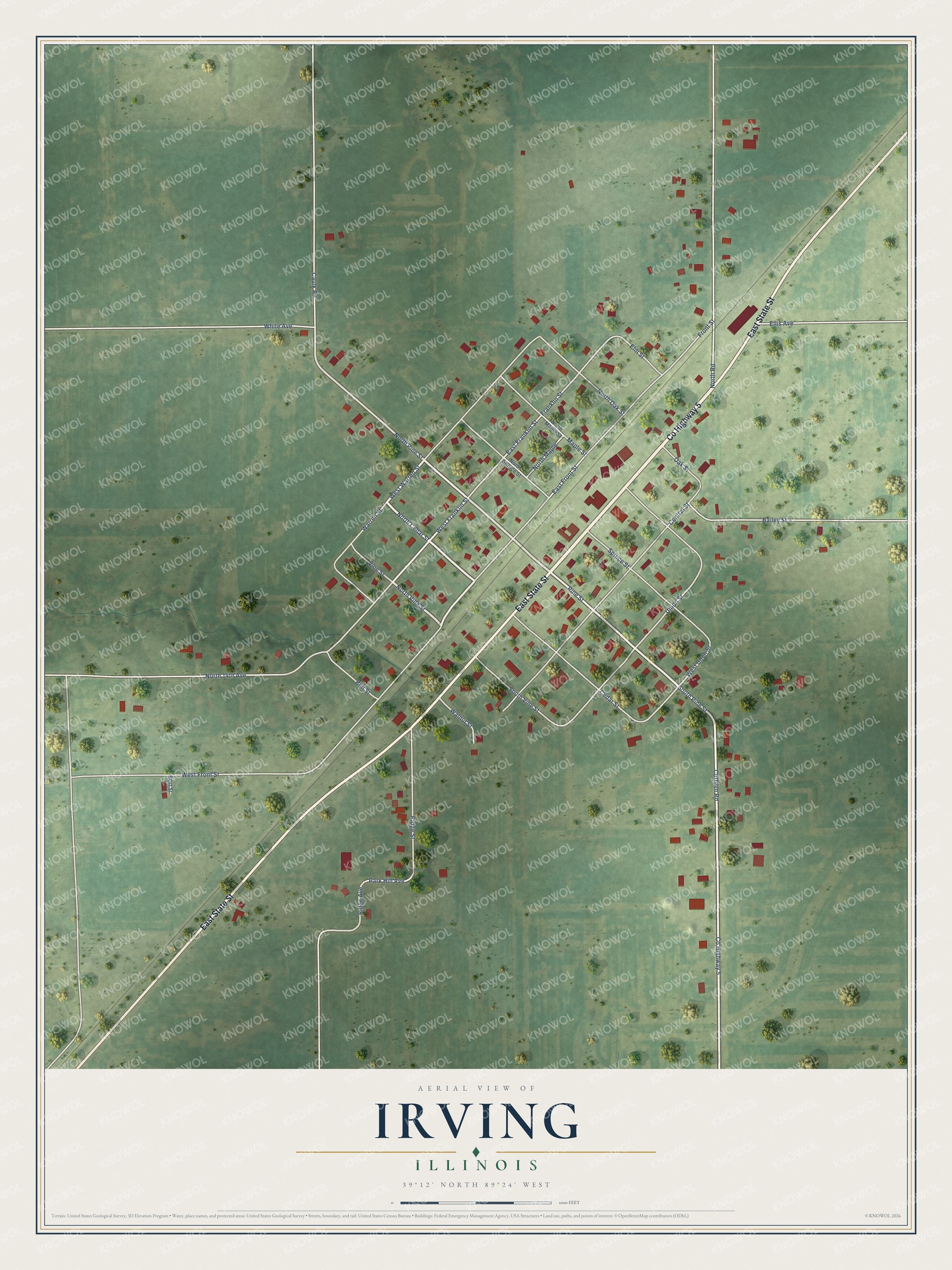 Watermarked full-map preview of Irving, Illinois