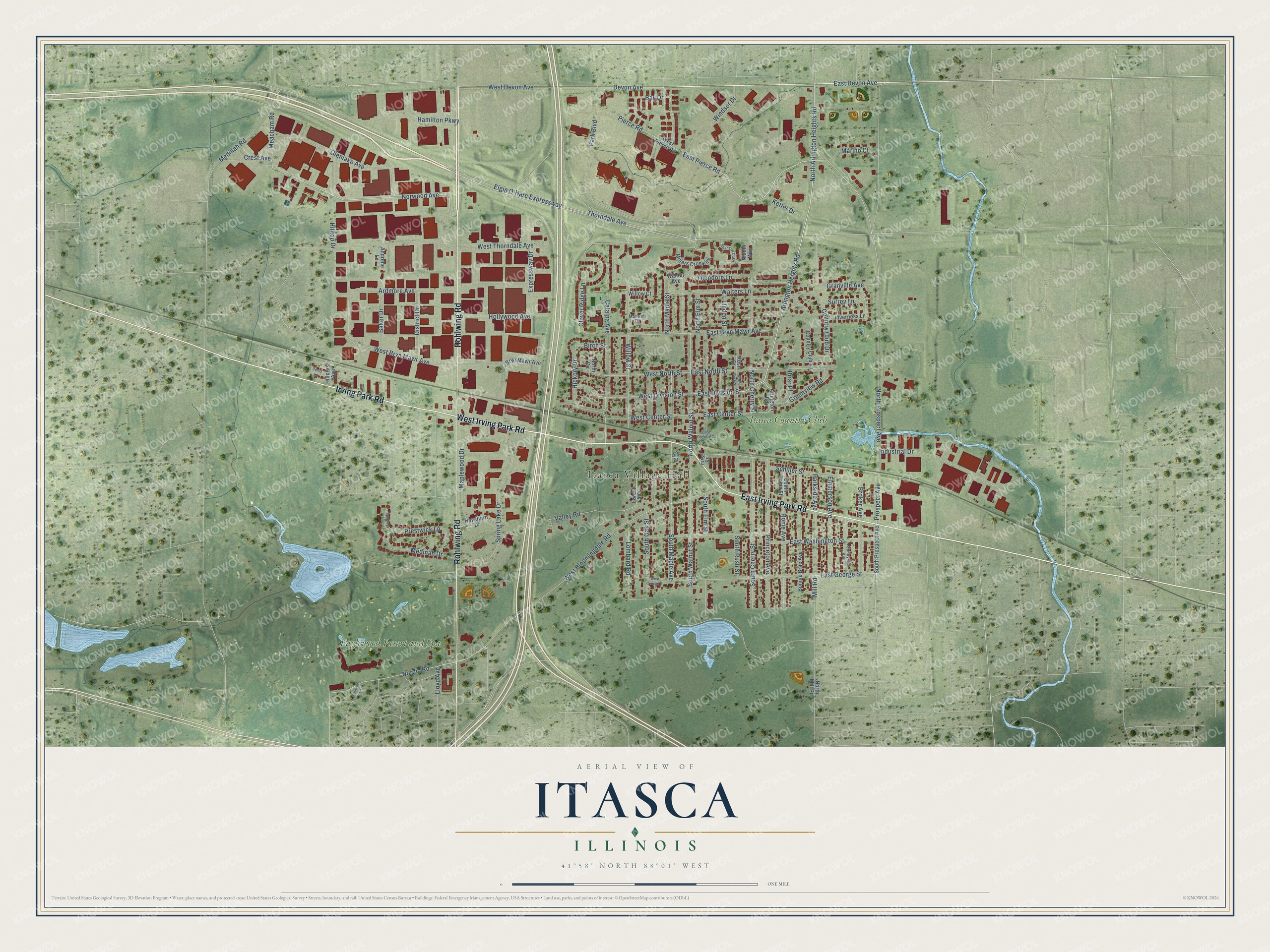 Watermarked full-map preview of Itasca, Illinois