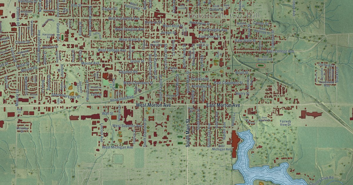 Map of Jacksonville, Illinois in 2026