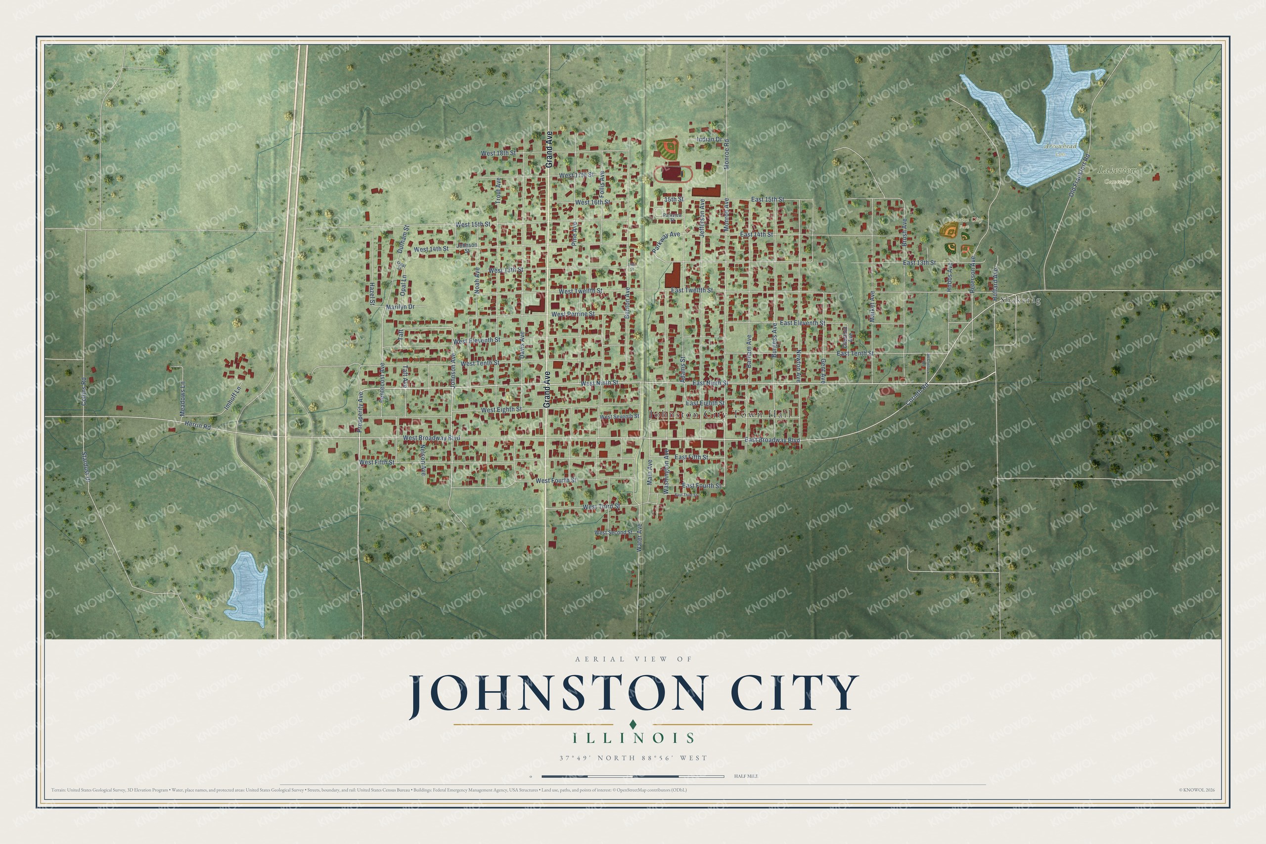 Watermarked full-map preview of Johnston City, Illinois