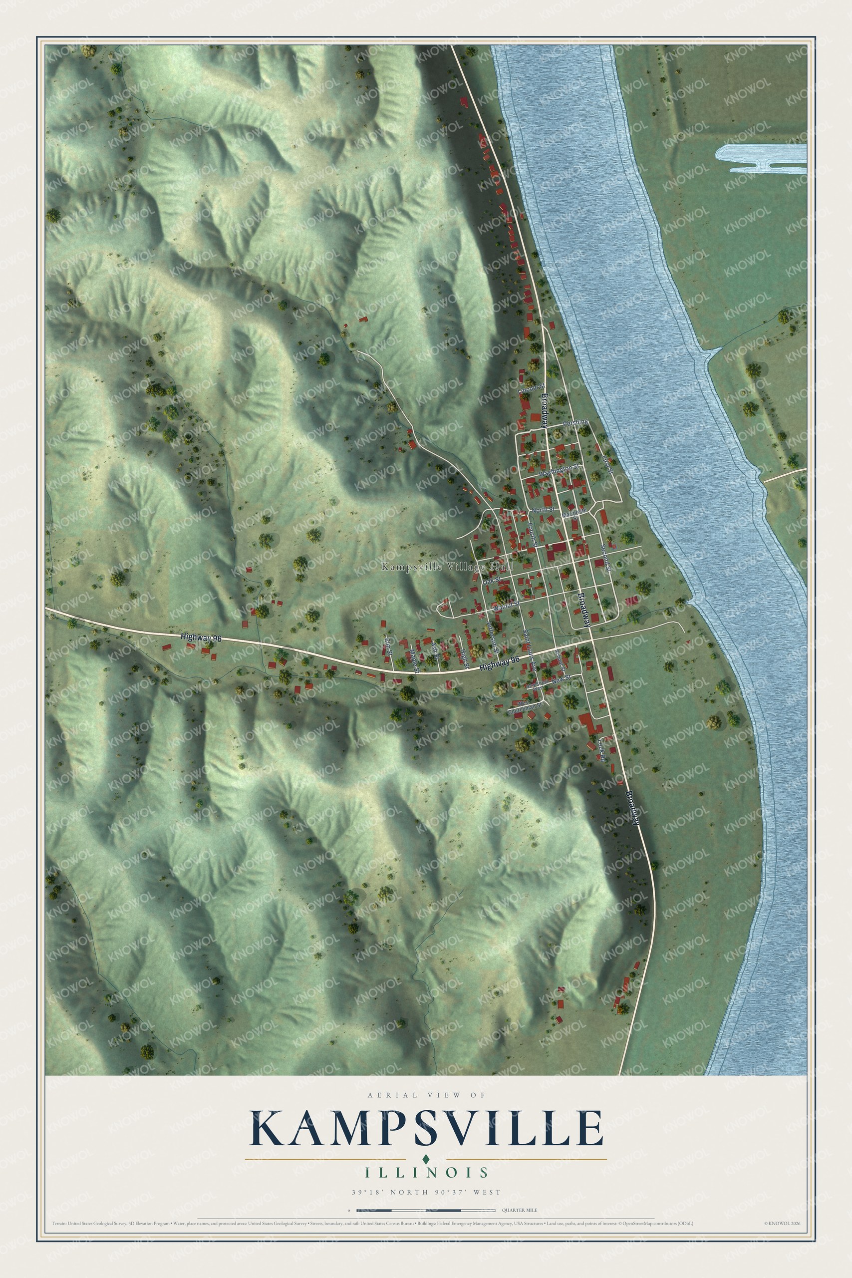 Watermarked full-map preview of Kampsville, Illinois