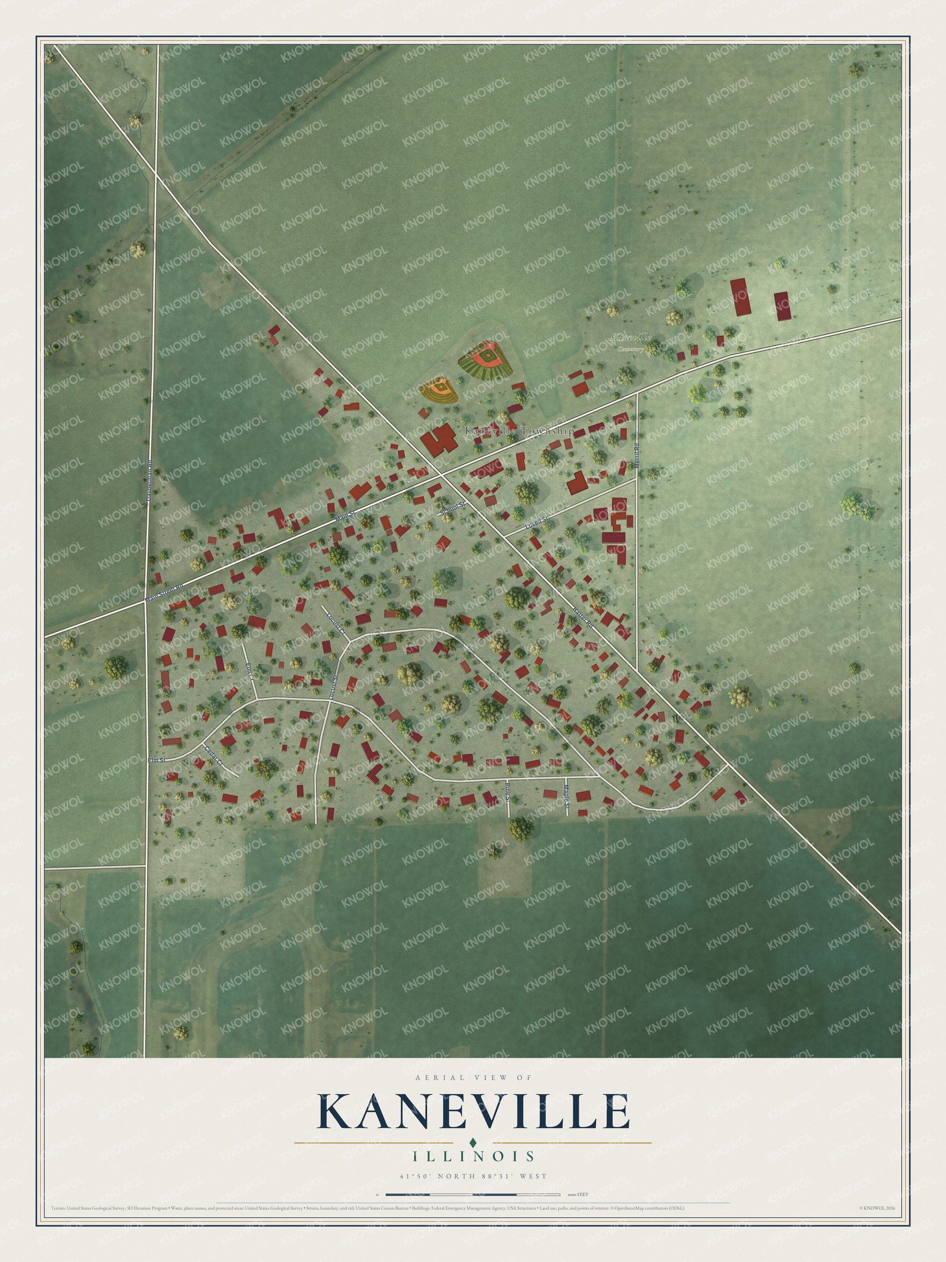 Watermarked full-map preview of Kaneville, Illinois