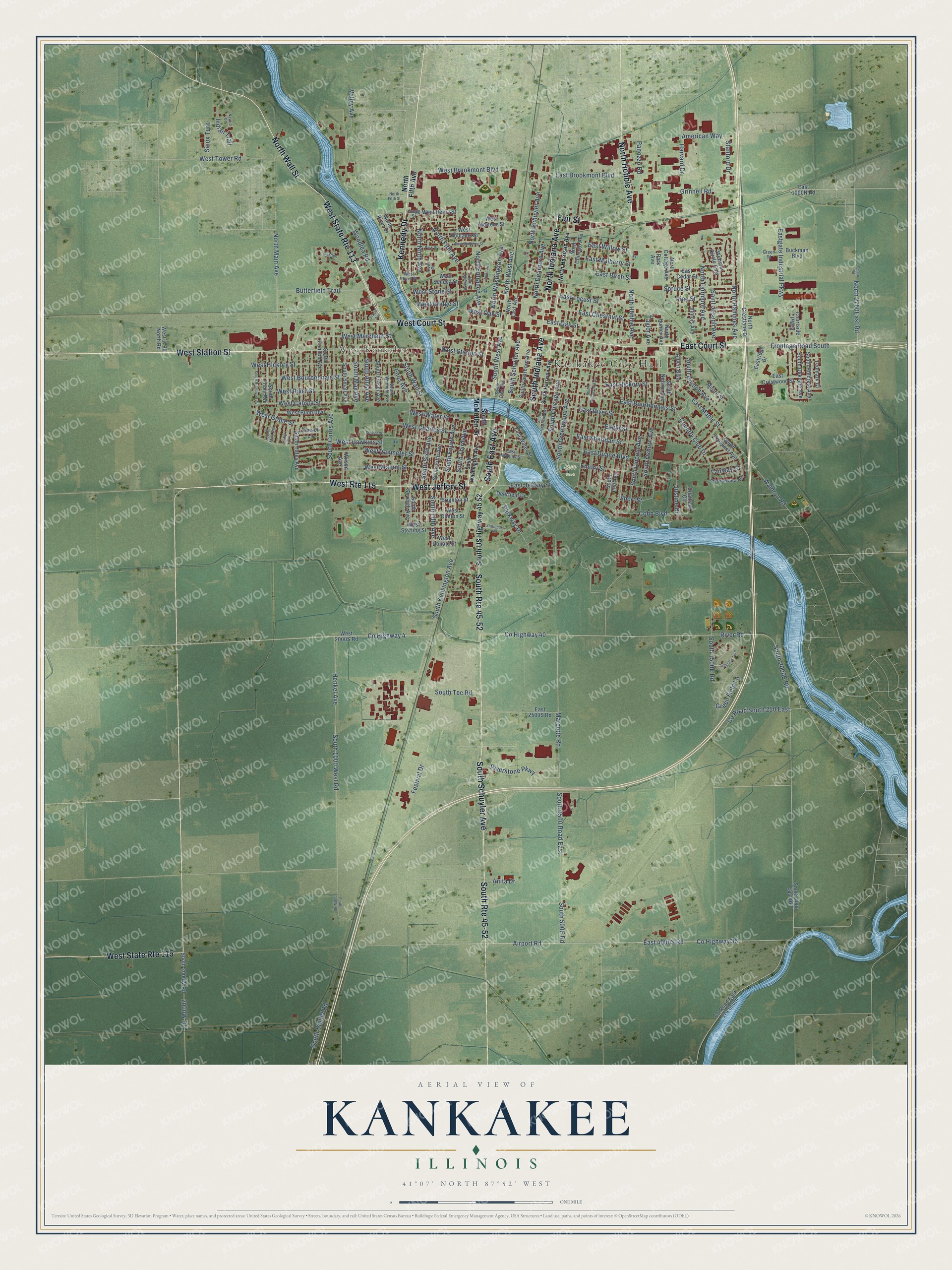 Watermarked full-map preview of Kankakee, Illinois