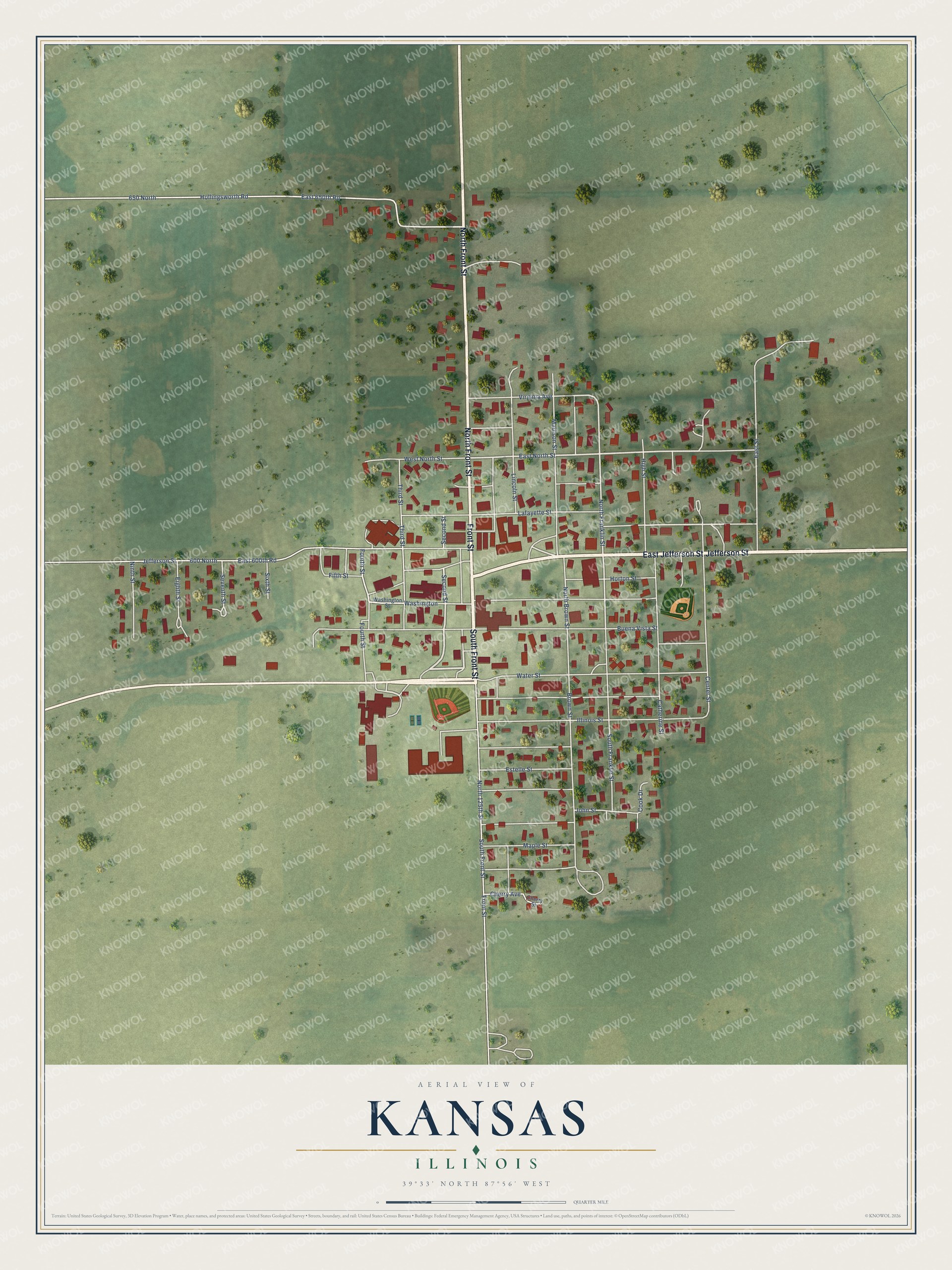Watermarked full-map preview of Kansas, Illinois