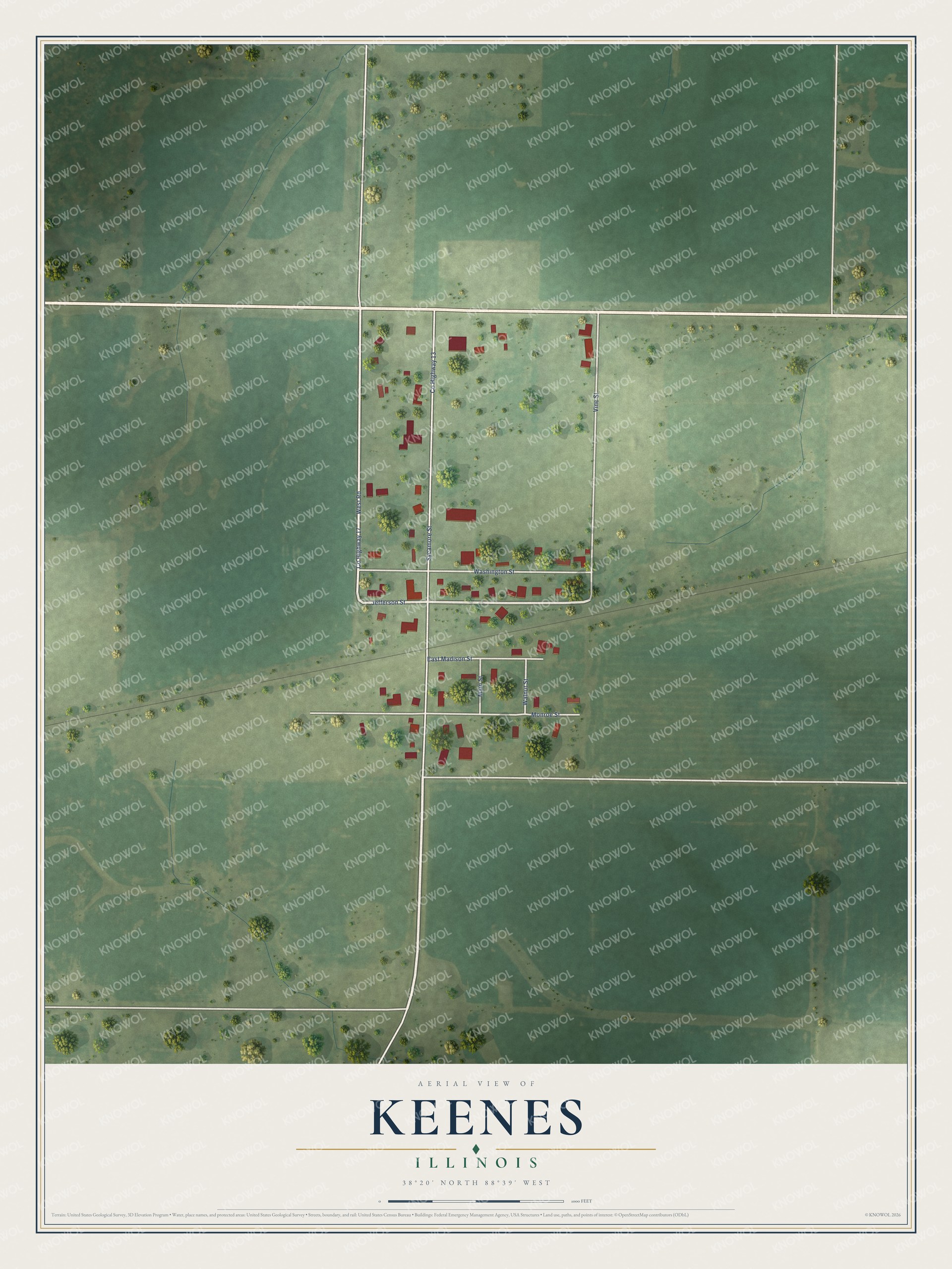 Watermarked full-map preview of Keenes, Illinois