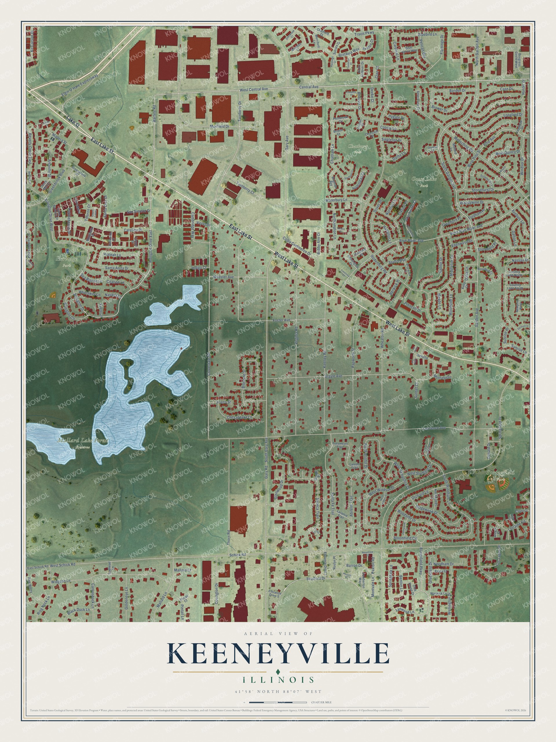 Watermarked full-map preview of Keeneyville, Illinois
