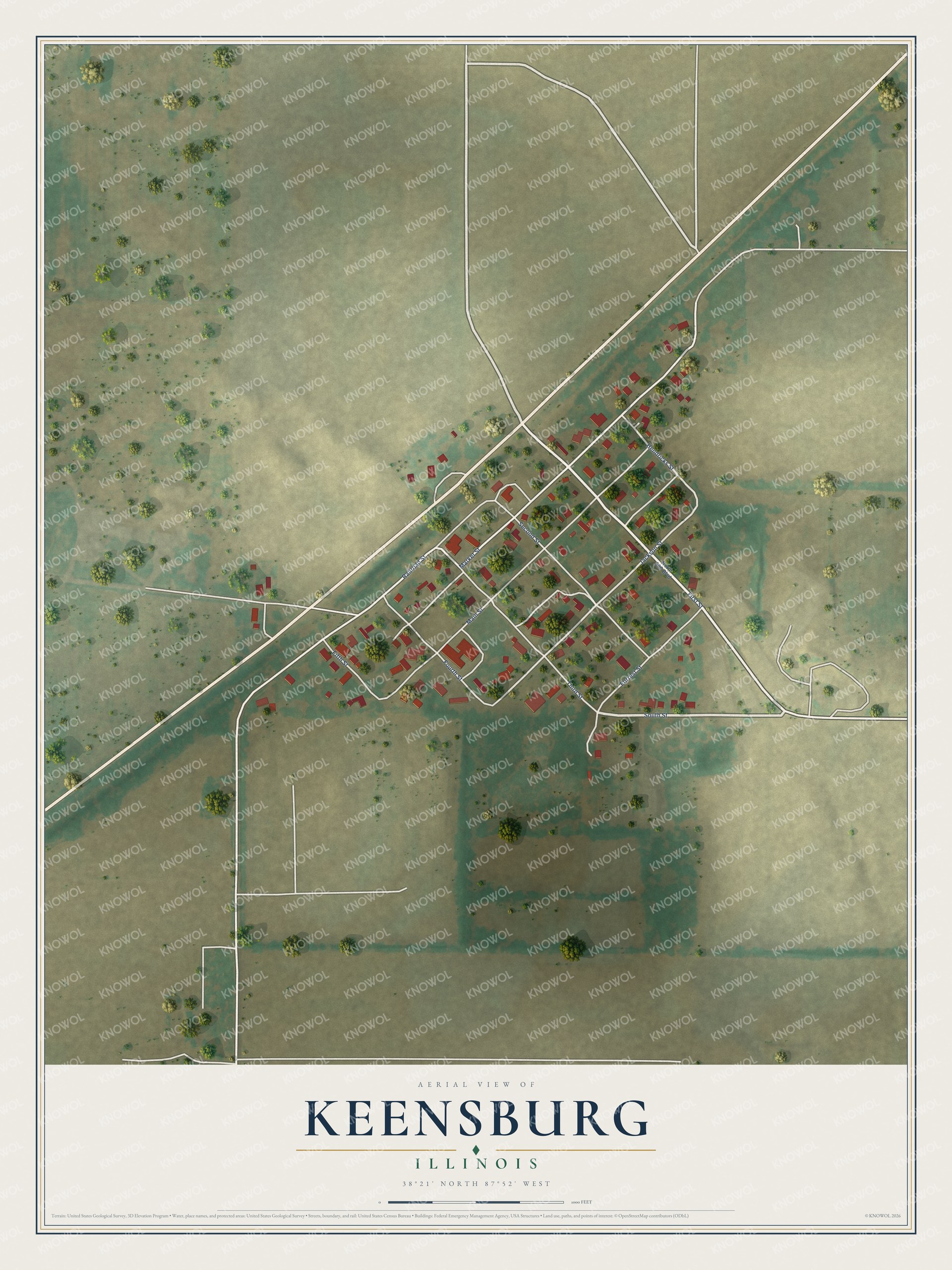 Watermarked full-map preview of Keensburg, Illinois