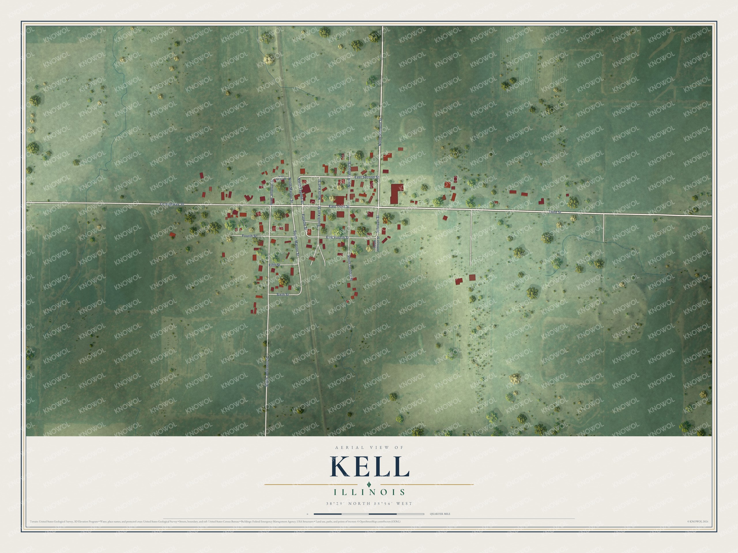 Watermarked full-map preview of Kell, Illinois