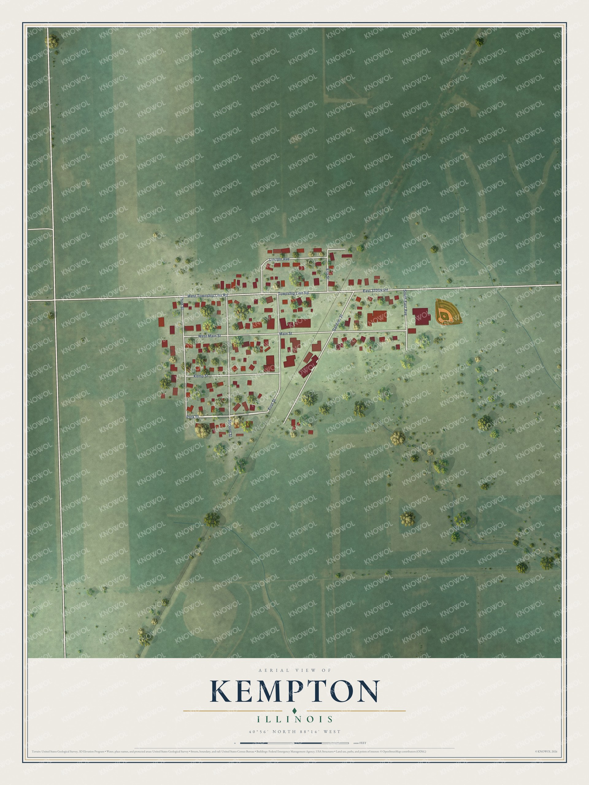 Watermarked full-map preview of Kempton, Illinois