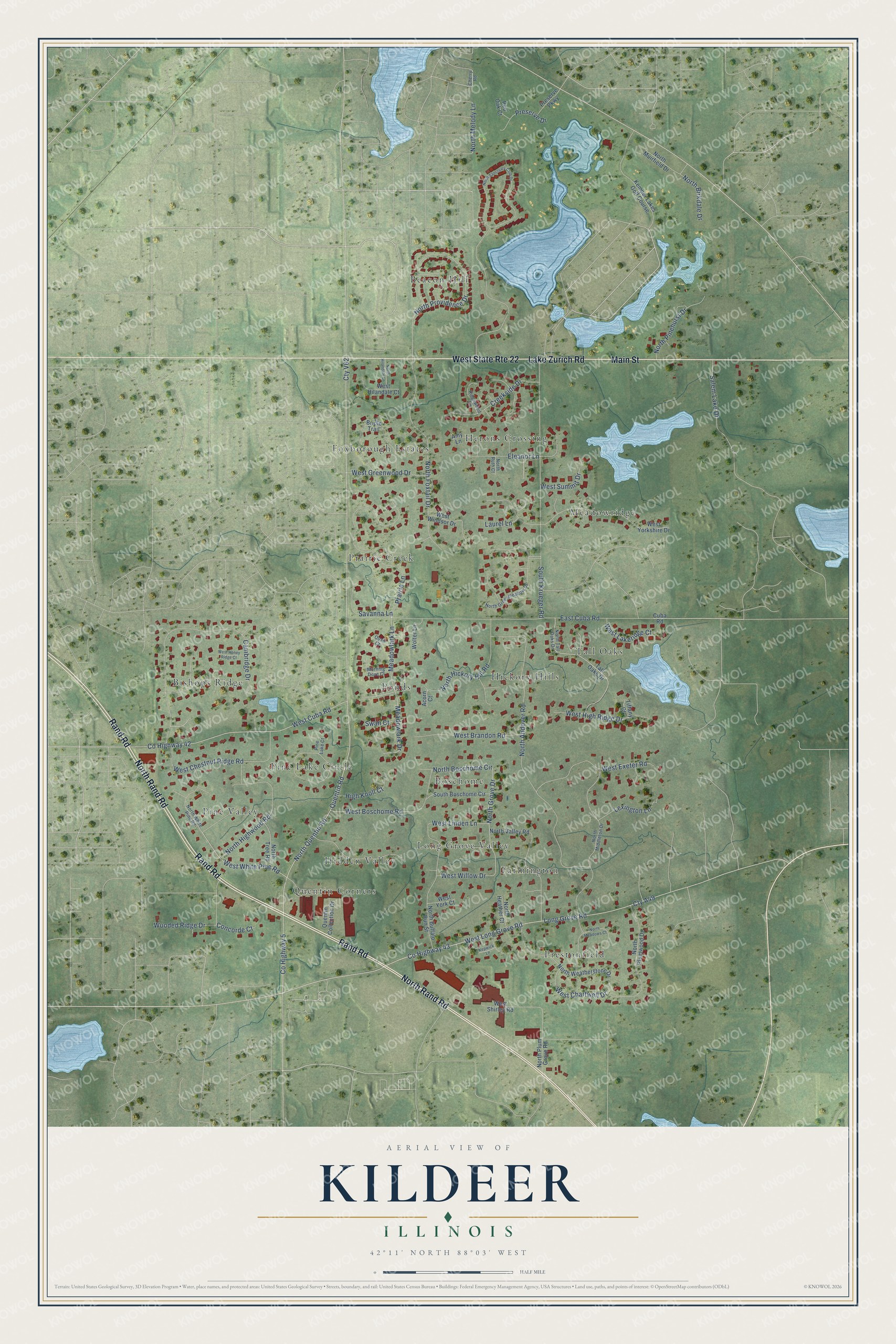 Watermarked full-map preview of Kildeer, Illinois