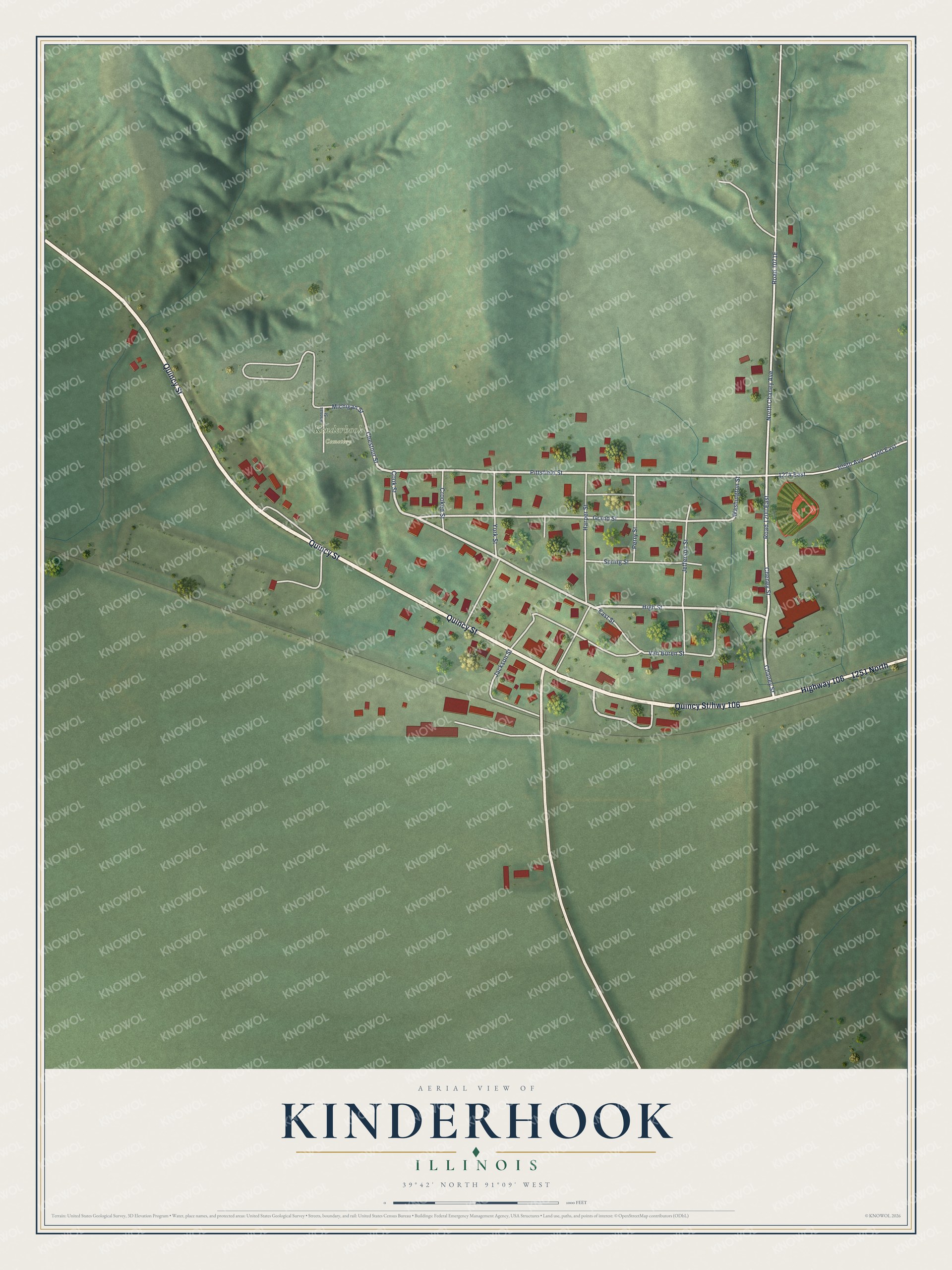 Watermarked full-map preview of Kinderhook, Illinois