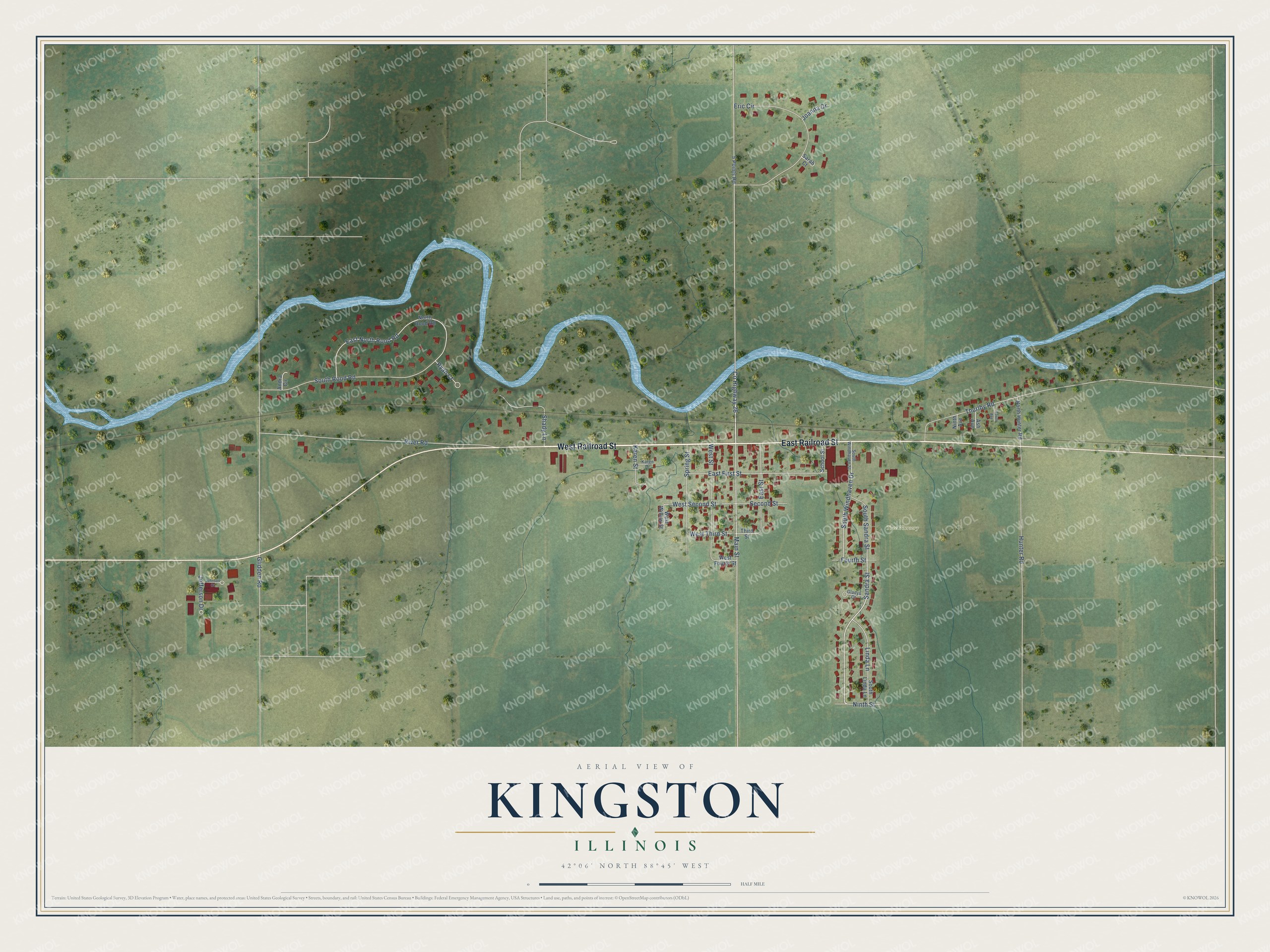 Watermarked full-map preview of Kingston, Illinois