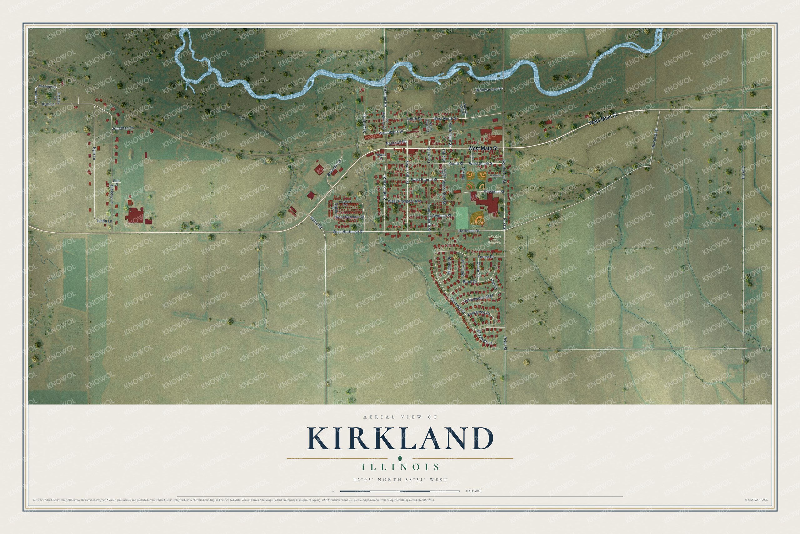 Watermarked full-map preview of Kirkland, Illinois