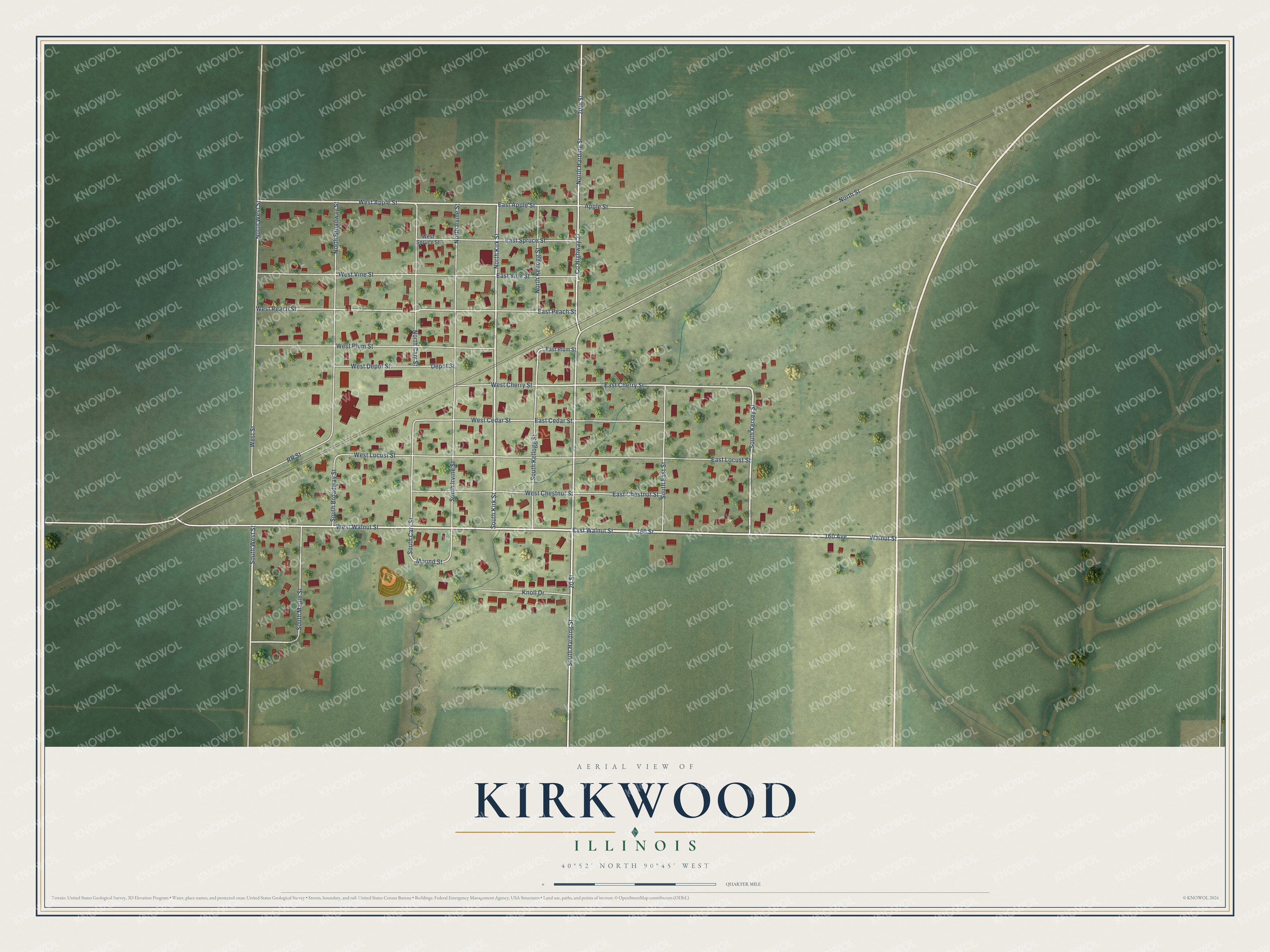 Watermarked full-map preview of Kirkwood, Illinois
