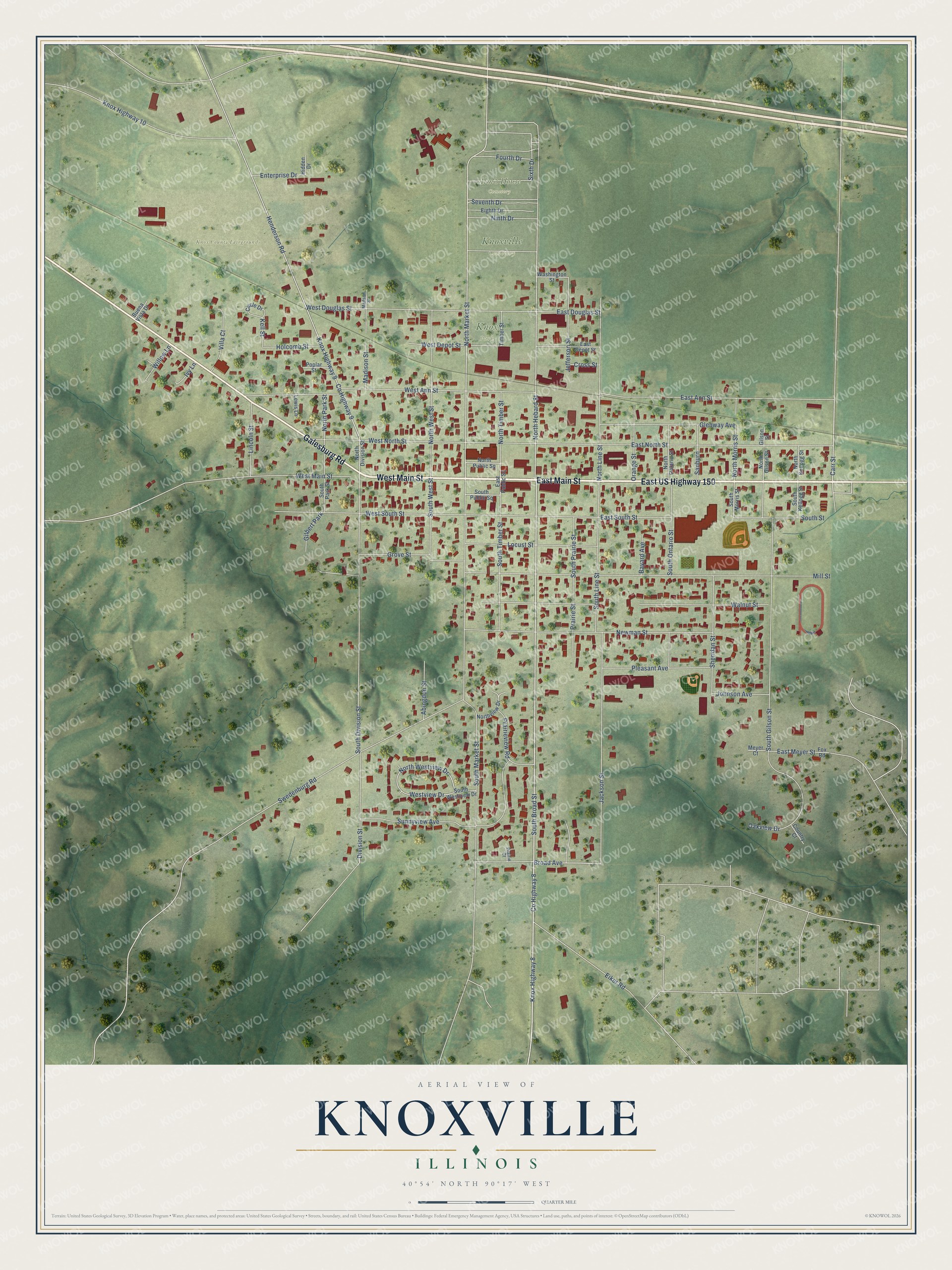 Watermarked full-map preview of Knoxville, Illinois