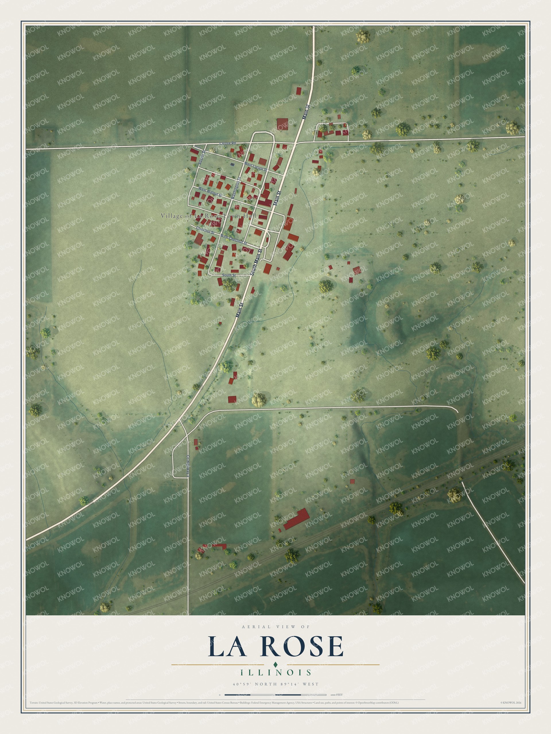 Watermarked full-map preview of La Rose, Illinois