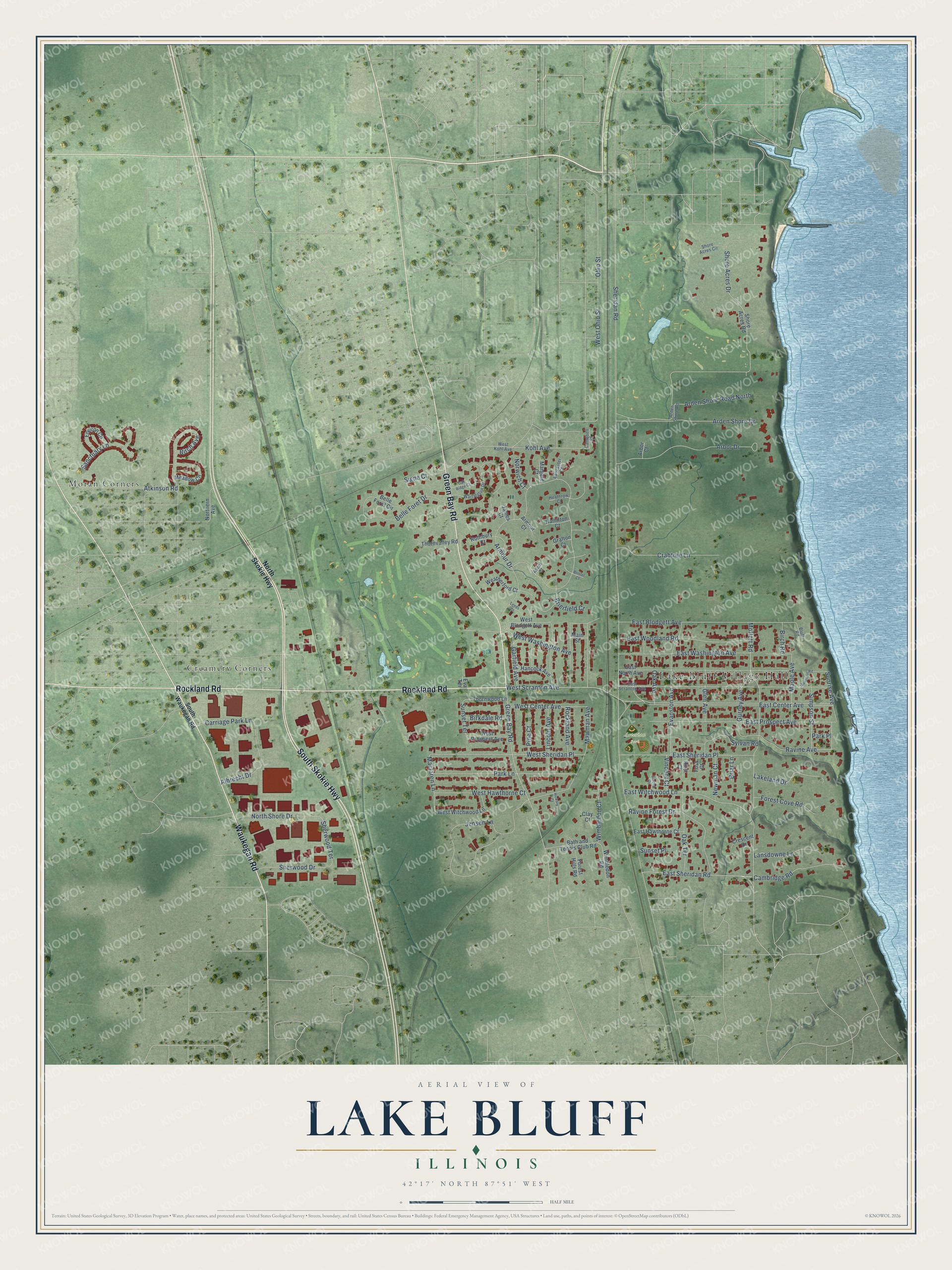 Watermarked full-map preview of Lake Bluff, Illinois