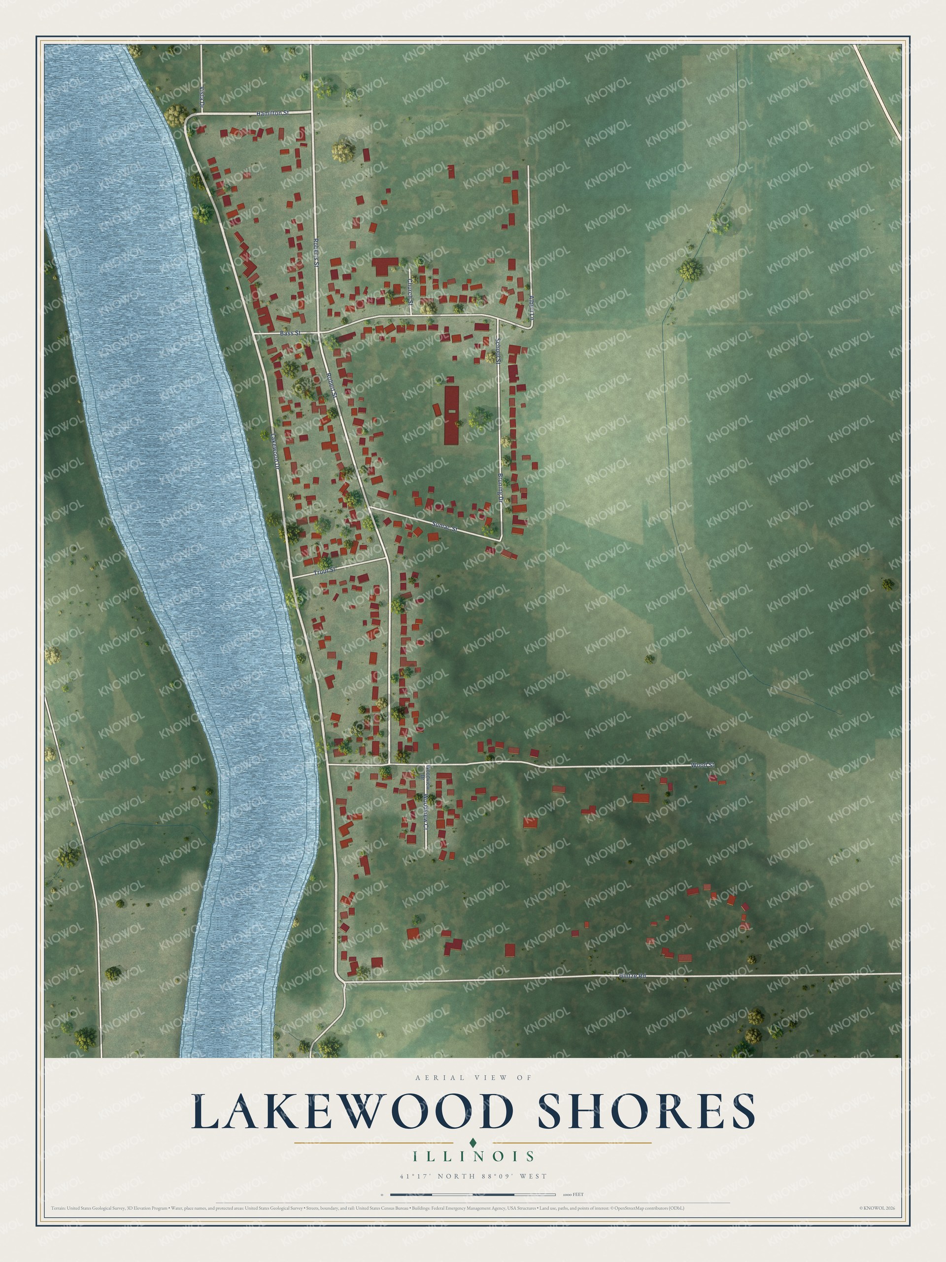 Watermarked full-map preview of Lakewood Shores, Illinois