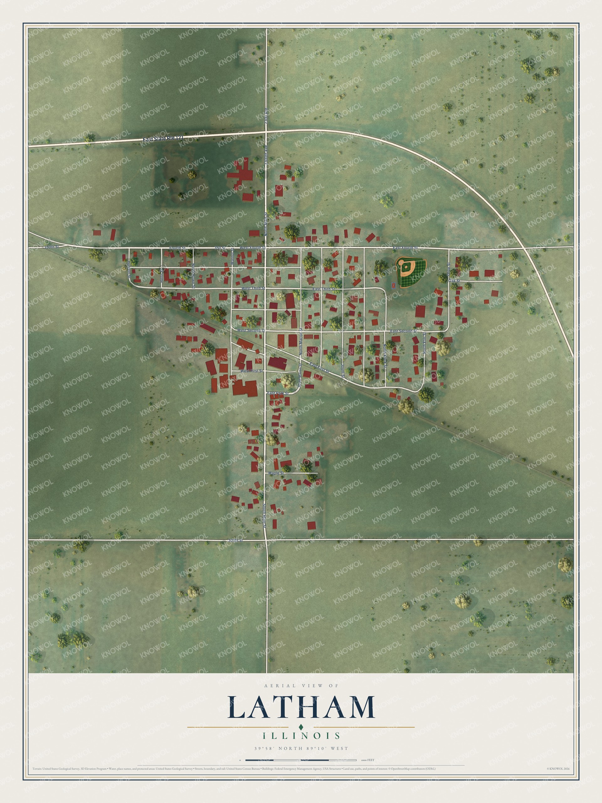 Watermarked full-map preview of Latham, Illinois