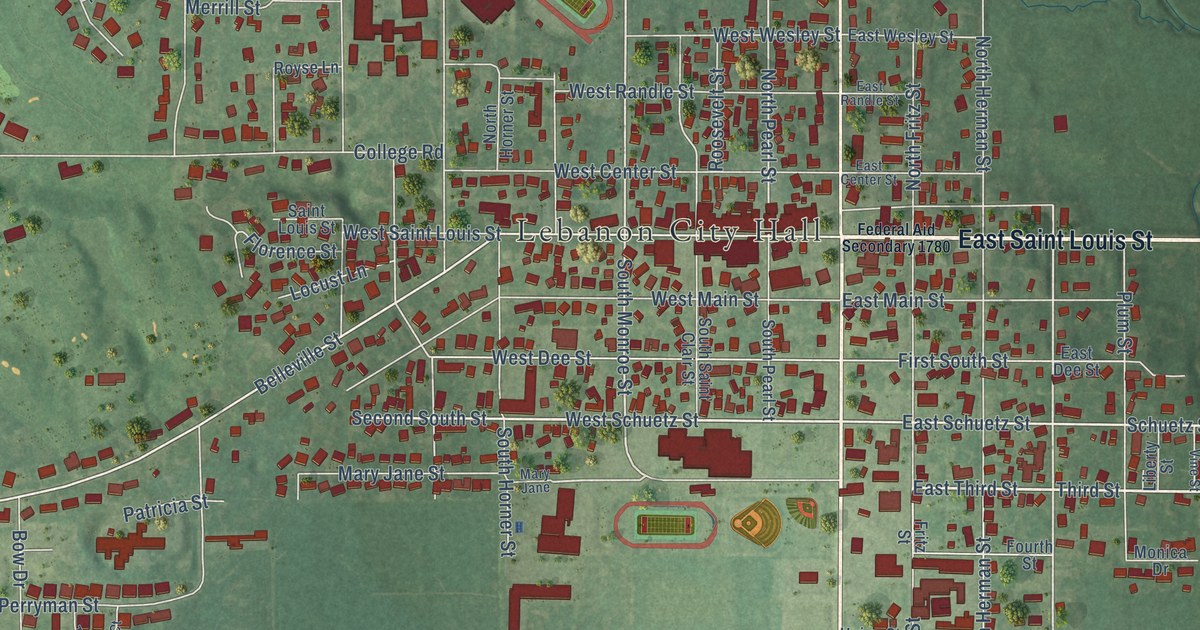 Map of Lebanon, Illinois in 2026